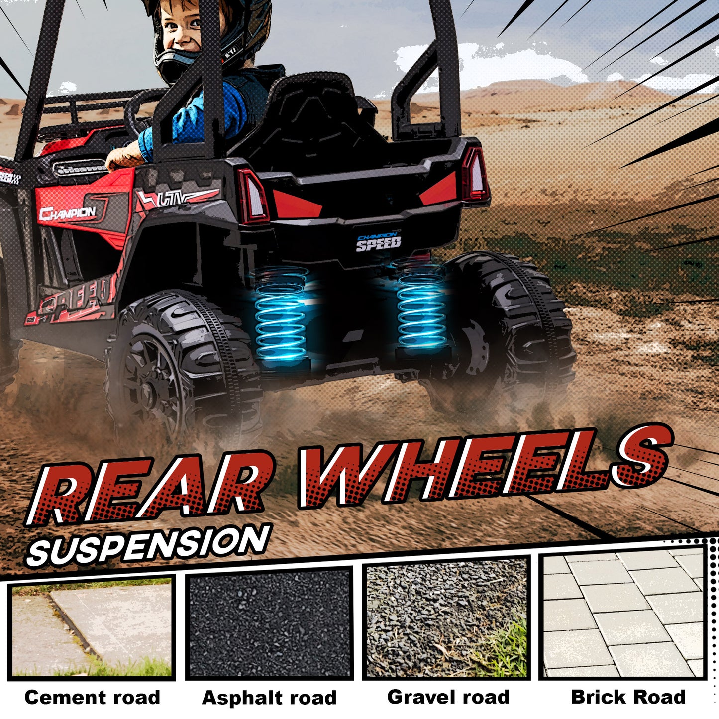 Kids Ride On Car 12V Battery-powered Electric Off-road UTV Toy 1.8-3.7 mph with High Roof Parental Remote Control Music Lights Kids Crystal