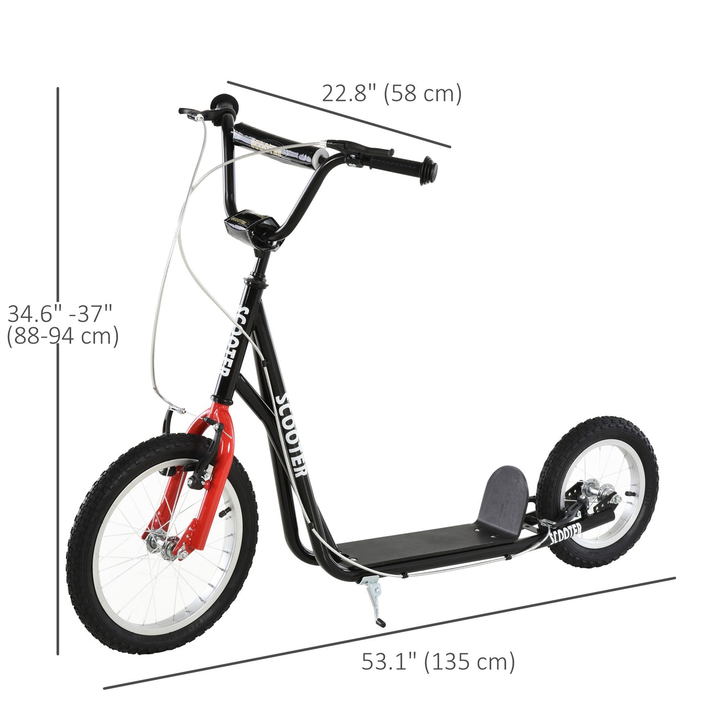 Teens Youth Kick Scooter Adjustable Handlebar Ride On Toy For 5+ w/ Front and Rear Dual Brakes Inflatable Wheels Black Kids Crystal