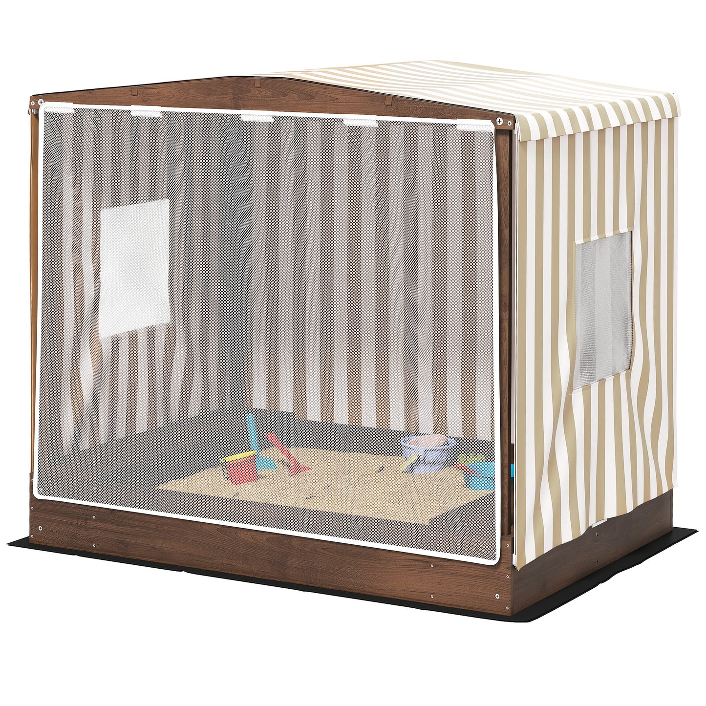 Kids Sandbox with Full Covered Canopy, Bench Seats, Bottom Liner, for Ages 3-6, 56" x 40" x 52" Brown Kids Crystal