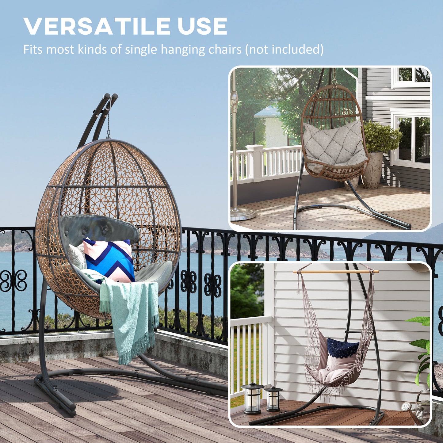 Hammock Chair Stand, Heavy Duty Steel Hanging Chair Stand for Swing Chair, Egg Chair, with Extra Large Base, Black