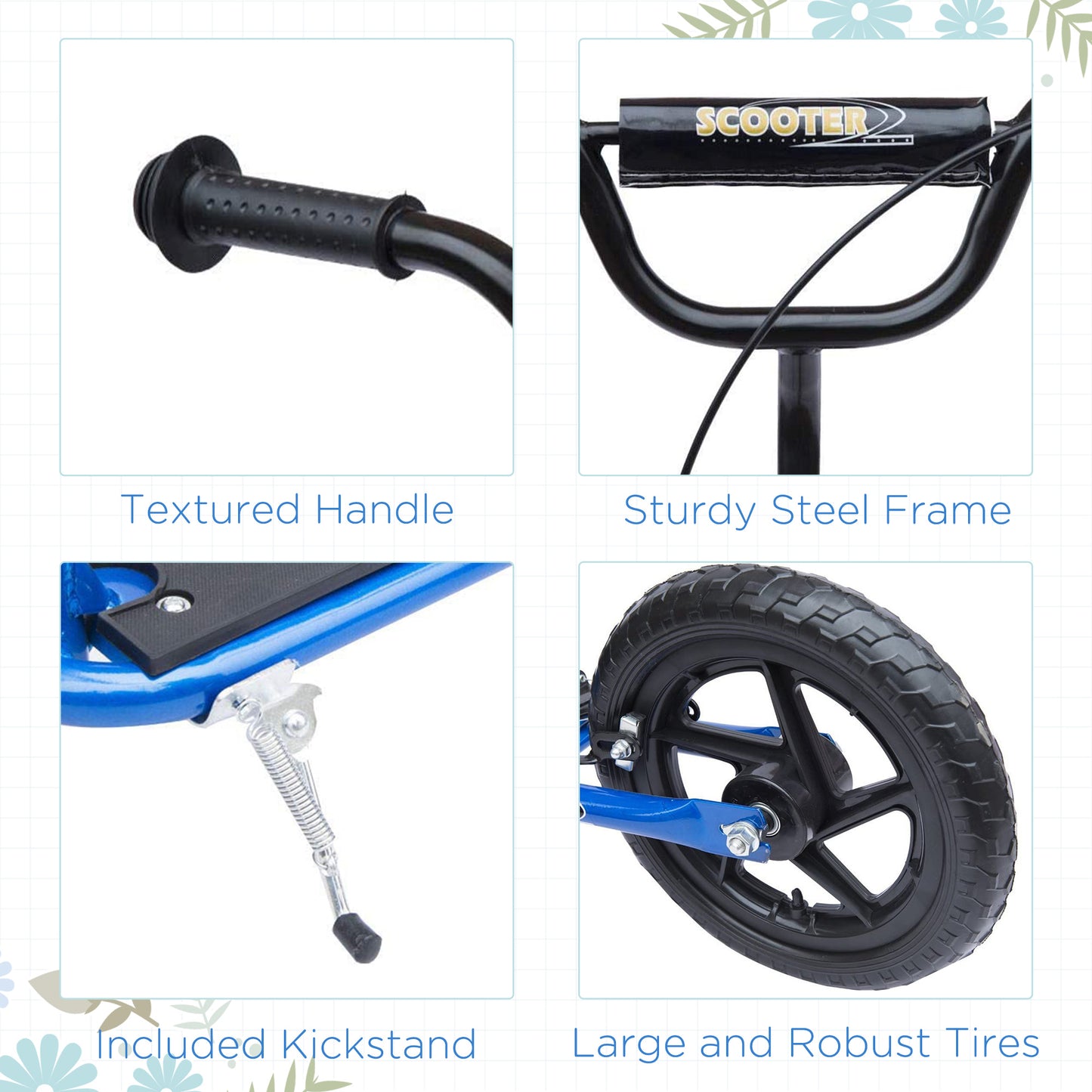 Kids Scooter Street Bike with 12 Tire for Ages 5+ Ride on Toy Blue Kids Crystal