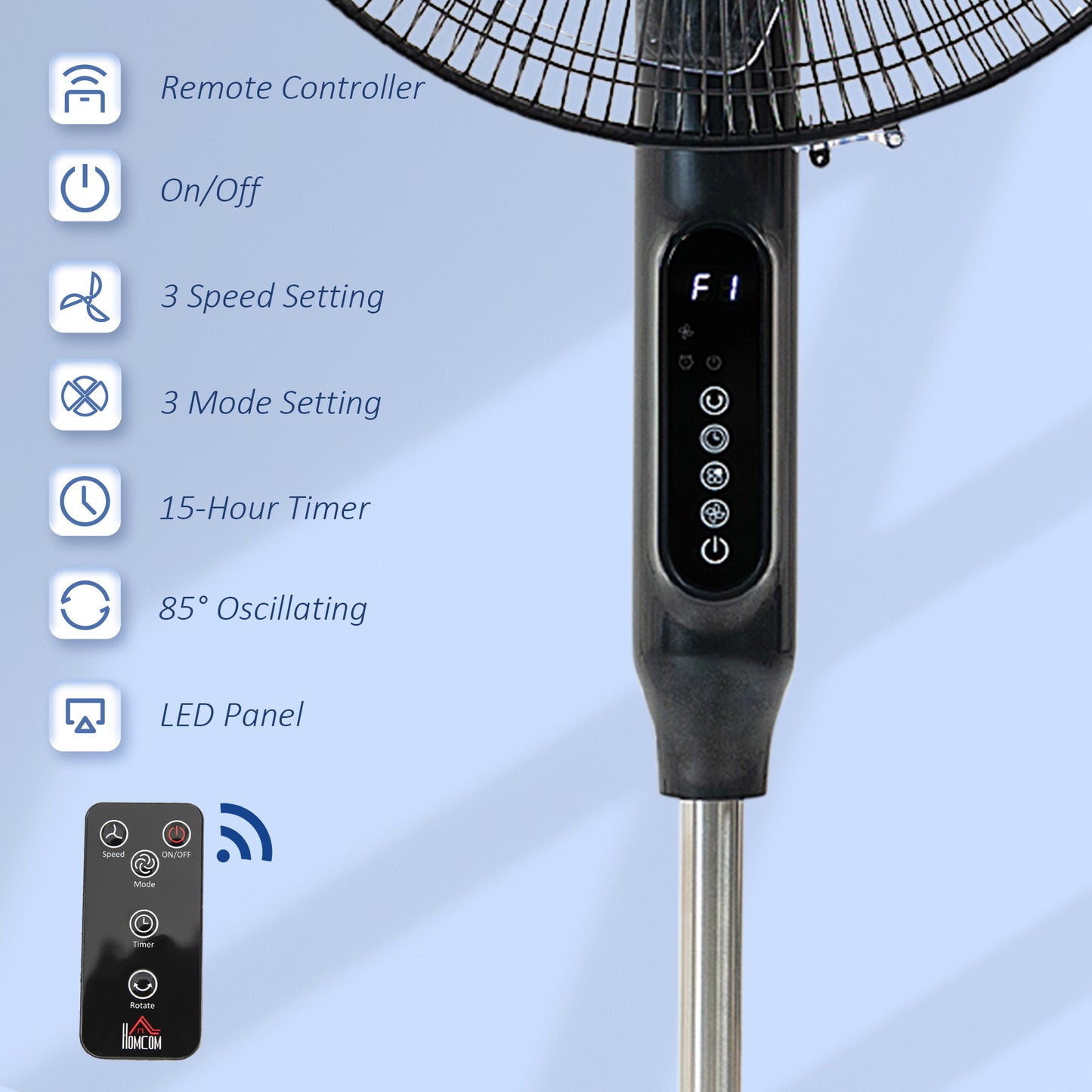 Standing Floor Fan Remote Control Stand Up Cooling Tall Pedestal Electric Bedroom Black Kids Crystal