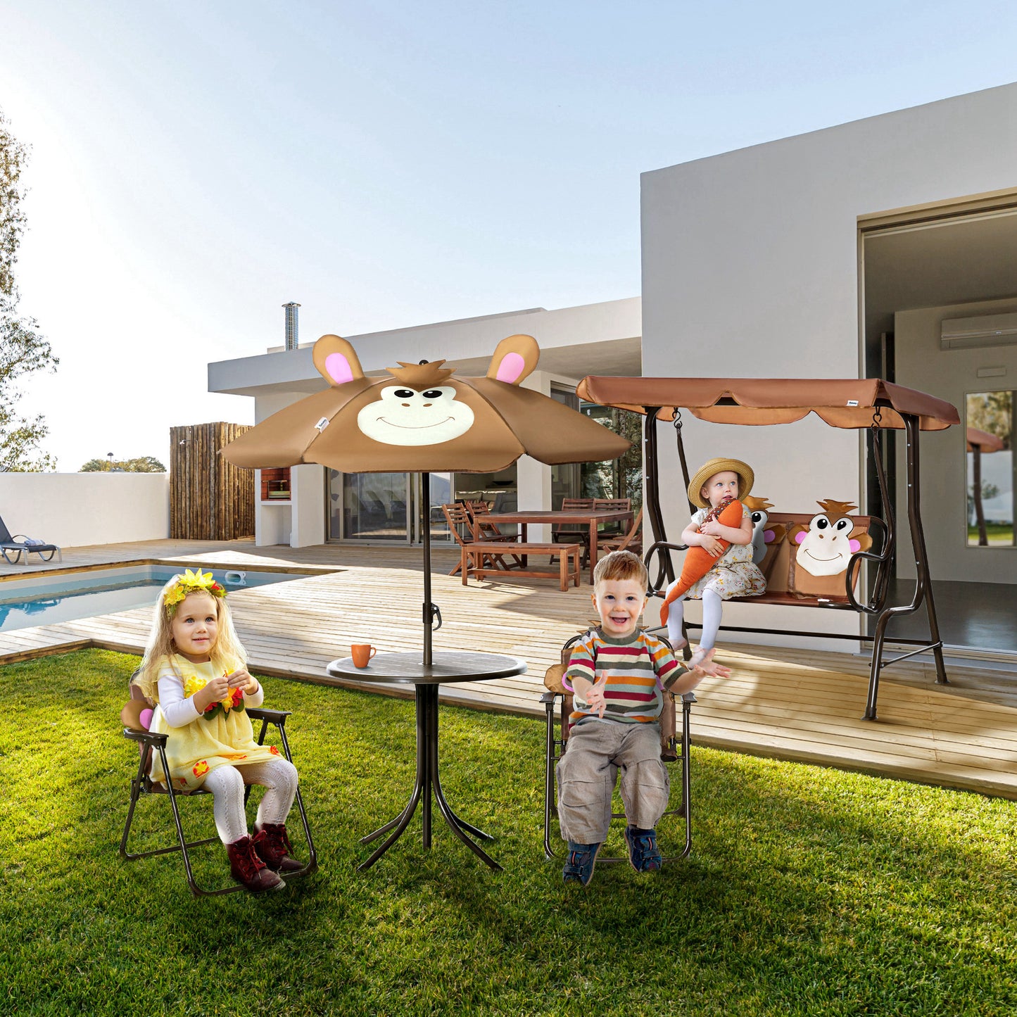 Kids Picnic Table Chair Set Outdoor Folding Garden Furniture Adjustable Height