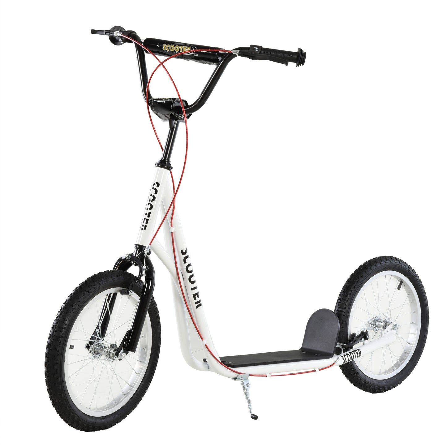 Youth Kick Scooter: Adjustable Handlebar, Dual Brakes, Inflatable Wheels for Teens 5+ - White Kids Crystal