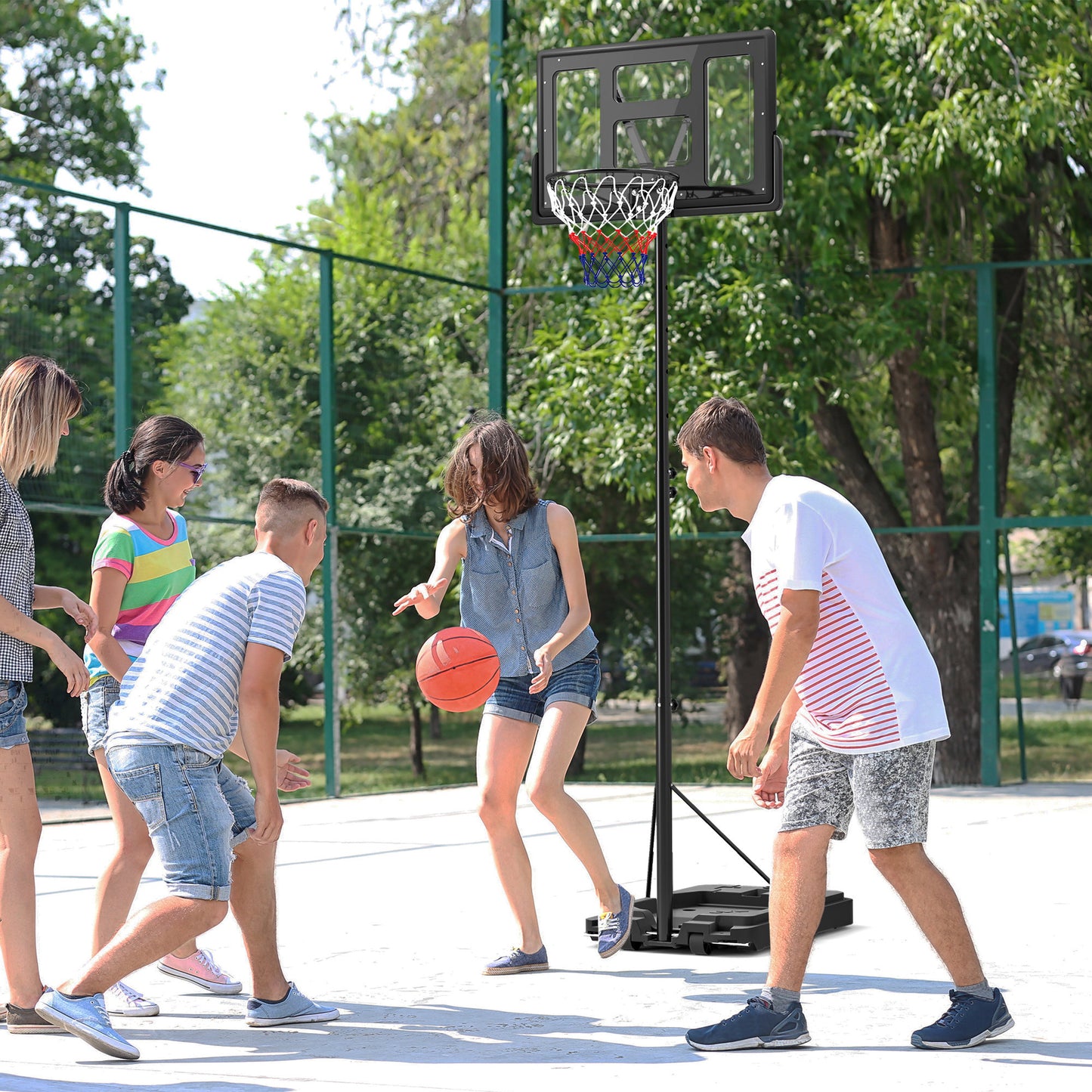 Basketball Hoop Outdoor, 7.5-10ft Portable Basketball Goal with Wheels and 43" Backboard, for Teenagers Youth Adults Kids Crystal