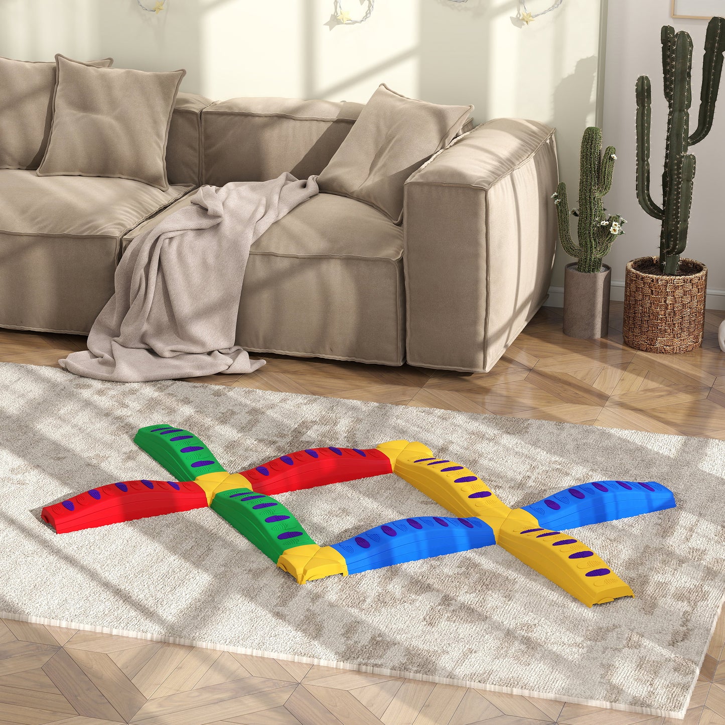 12PCs Balance Beam with Non-Slip Foot Pads for 3-8 Years Kids Crystal