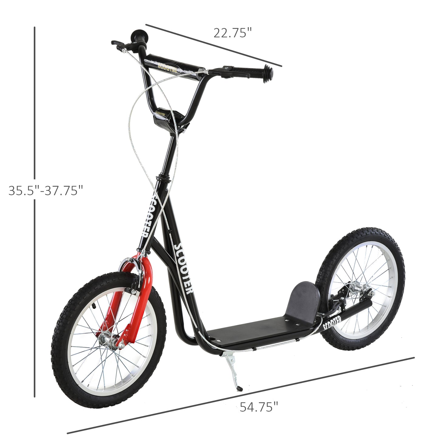 Canada Youth Street Kick Scooter for Teens Kids 5+ Years Old with 16" Inflatable Wheel Dual Brakes Black Kids Crystal
