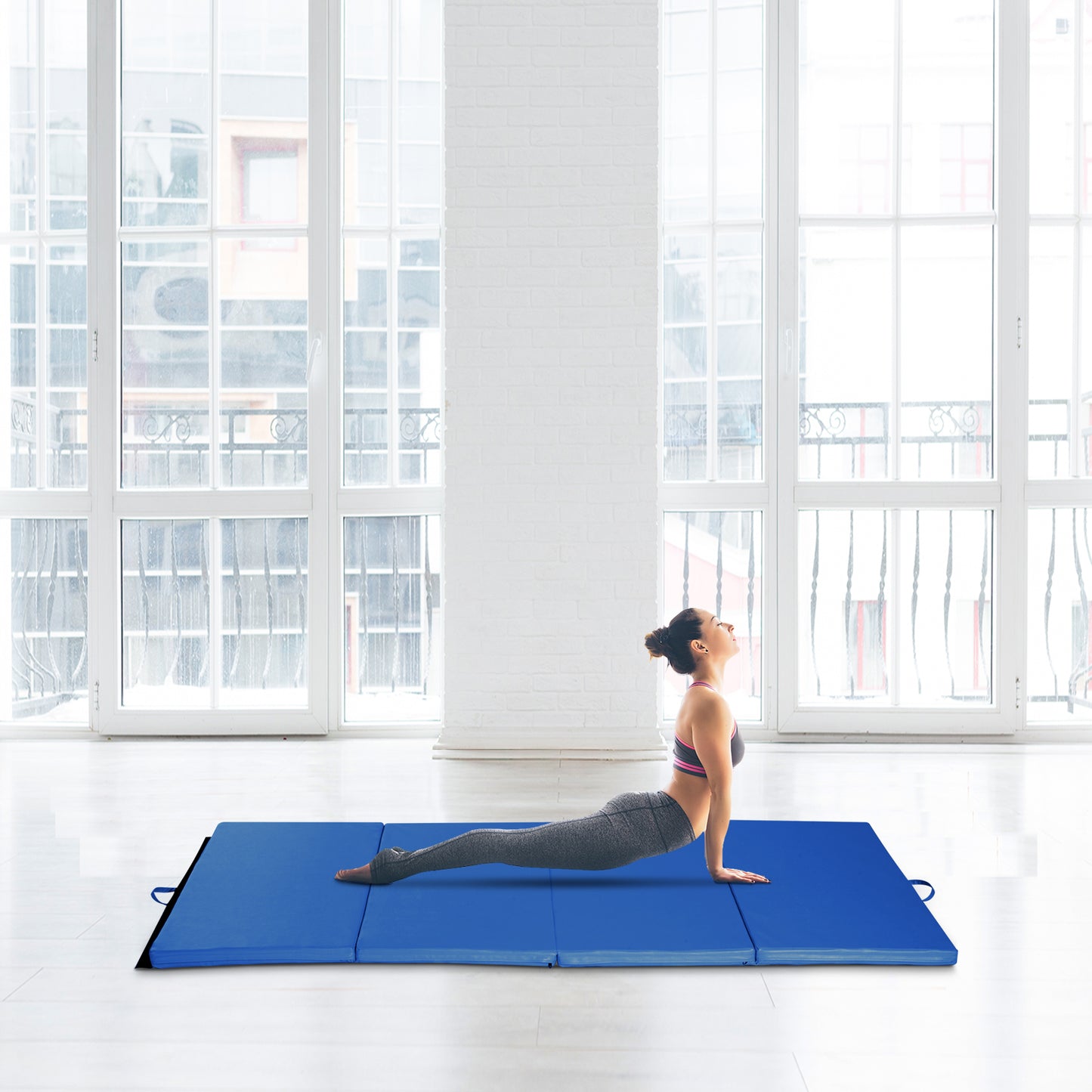 4ft x 8ft Gymnastics Mat Tri-Fold Exercise Tumbling Pad with Handles for MMA Martial Arts Stretching Blue Kids Crystal