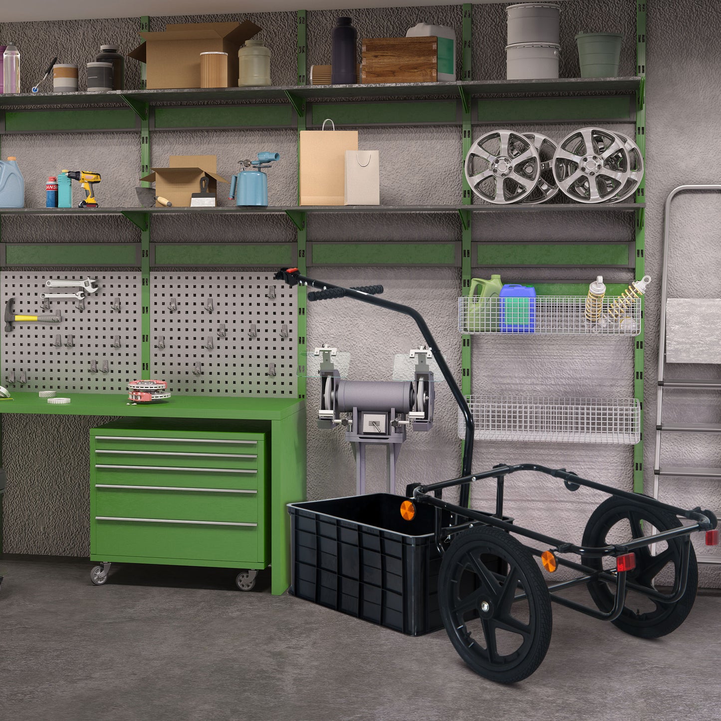 Luggage Cart Stroller Wagon with Double Wheel Internal Frame Enclosed Bicycle Cargo Trailer Multi-functional Steel, Black Kids Crystal