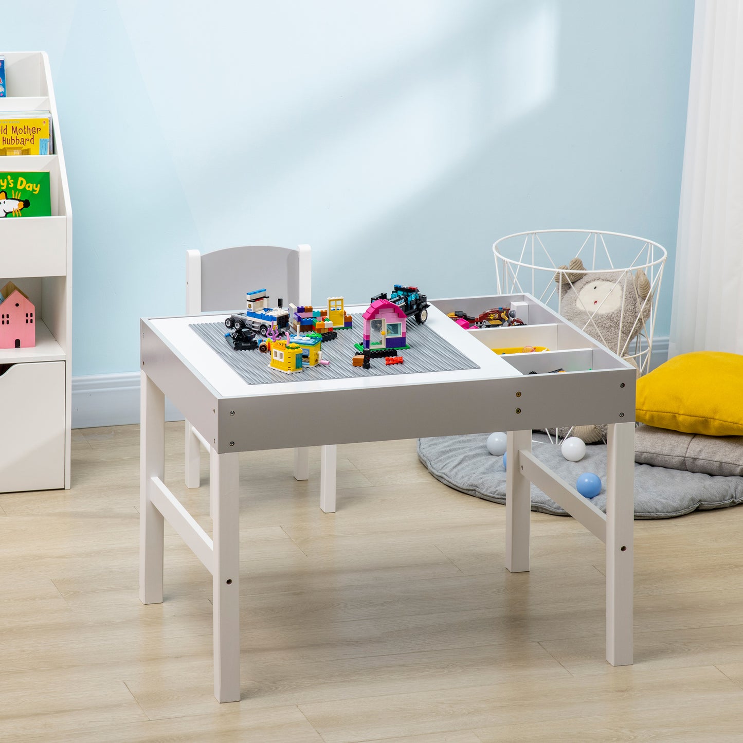 Kids Table Set with Building Block Desktop: 2-Piece Toddler Set, Multiple Storage Spaces Kids Crystal