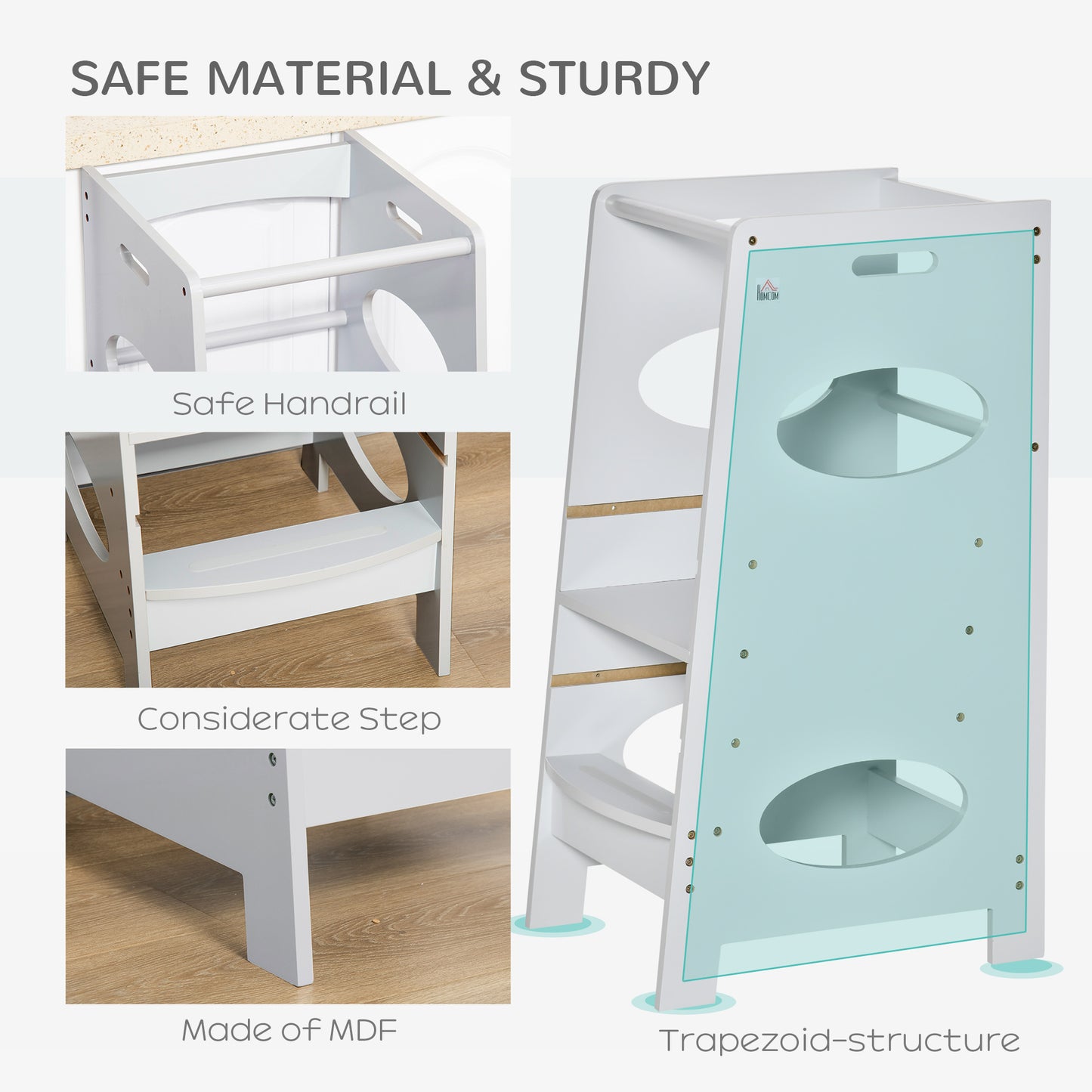 Adjustable Toddler Kitchen Step Stool with Safety Rail in Grey - Perfect for Little Helpers