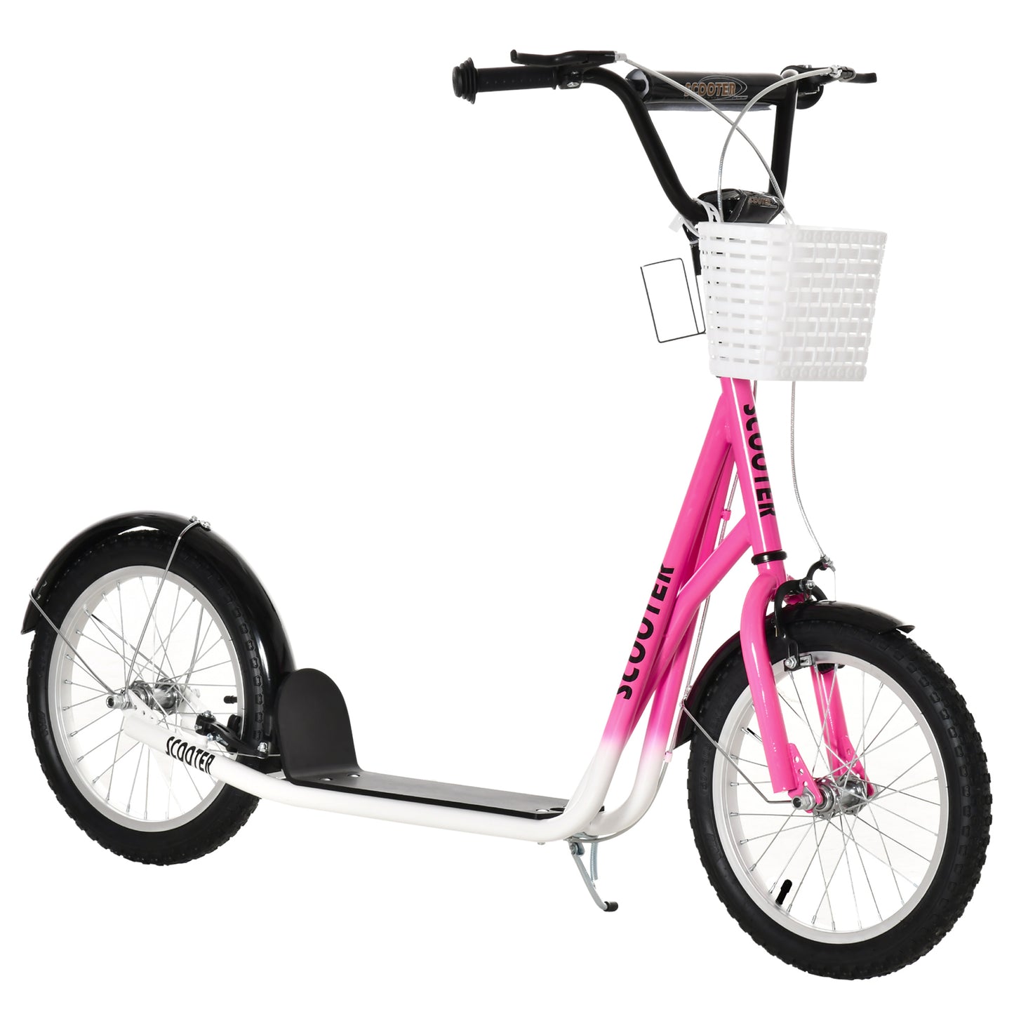 Kick Scooter for Kids Teens with Adjustable Handlebar Dual Brakes 16" Inflatable Rubber Tyres Outdoor Fun Pink Kids Crystal