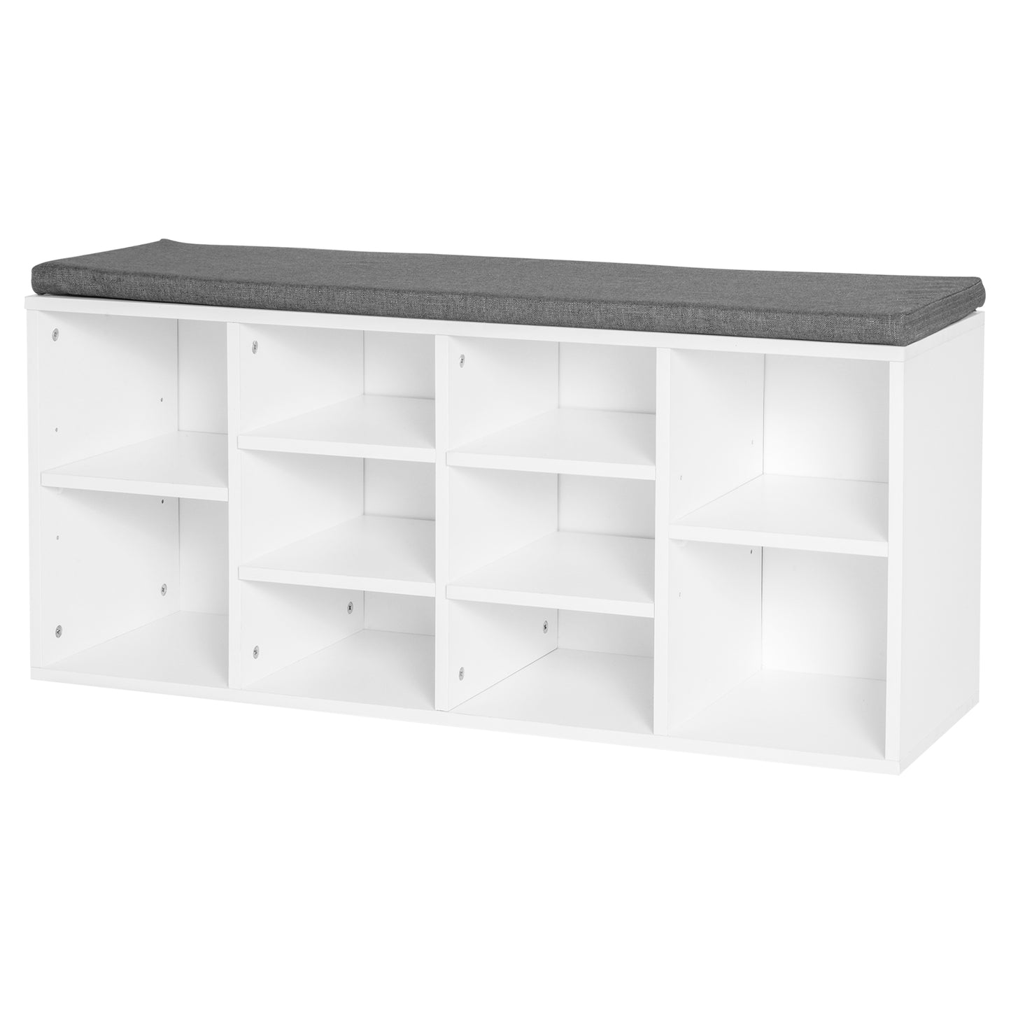 Shoe Bench with Storage, Upholstered Entryway Bench with Adjustable Shelves, Cushion for Living Room, Hallway, White Kids Crystal
