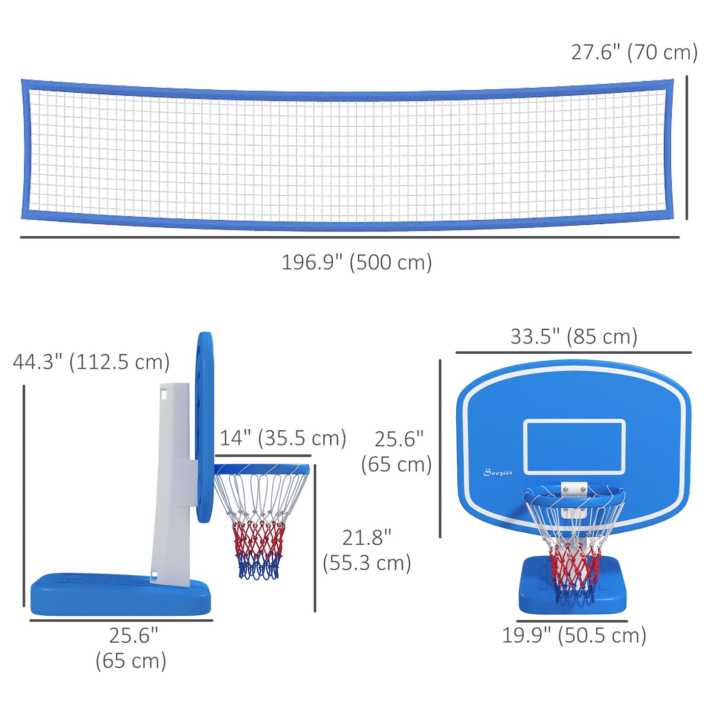 2-in-1 Pool Basketball Hoop Poolside & Volleyball Set, Portable Basketball Hoop with Fillable Base Kids Crystal