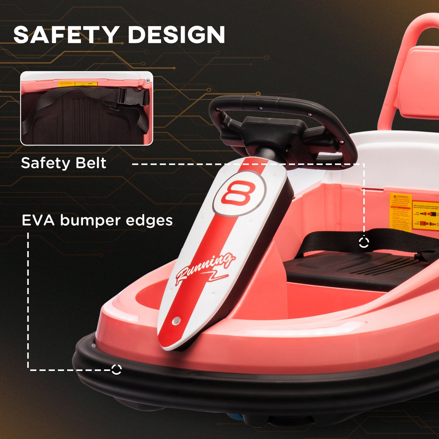 Kids Bumper Car, 6V 360° Rotation Electric Ride on Car, Twin Motors Battery Powered Toy, Horn and Lights, Safety Belt - Pink Kids Crystal