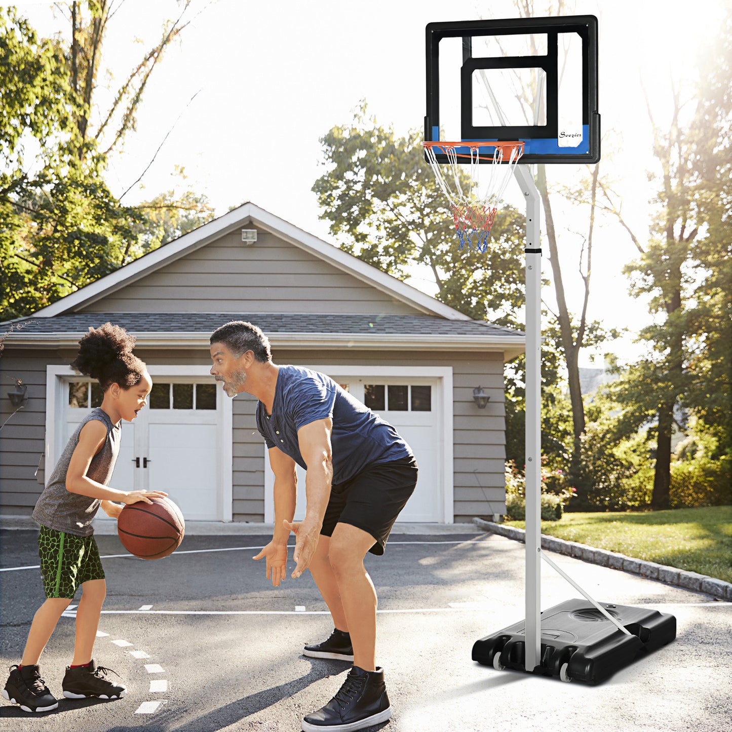 Adjustable Basketball Hoop Stand Sturdy Backboard Weighted Base Portable on Wheels Kids Crystal