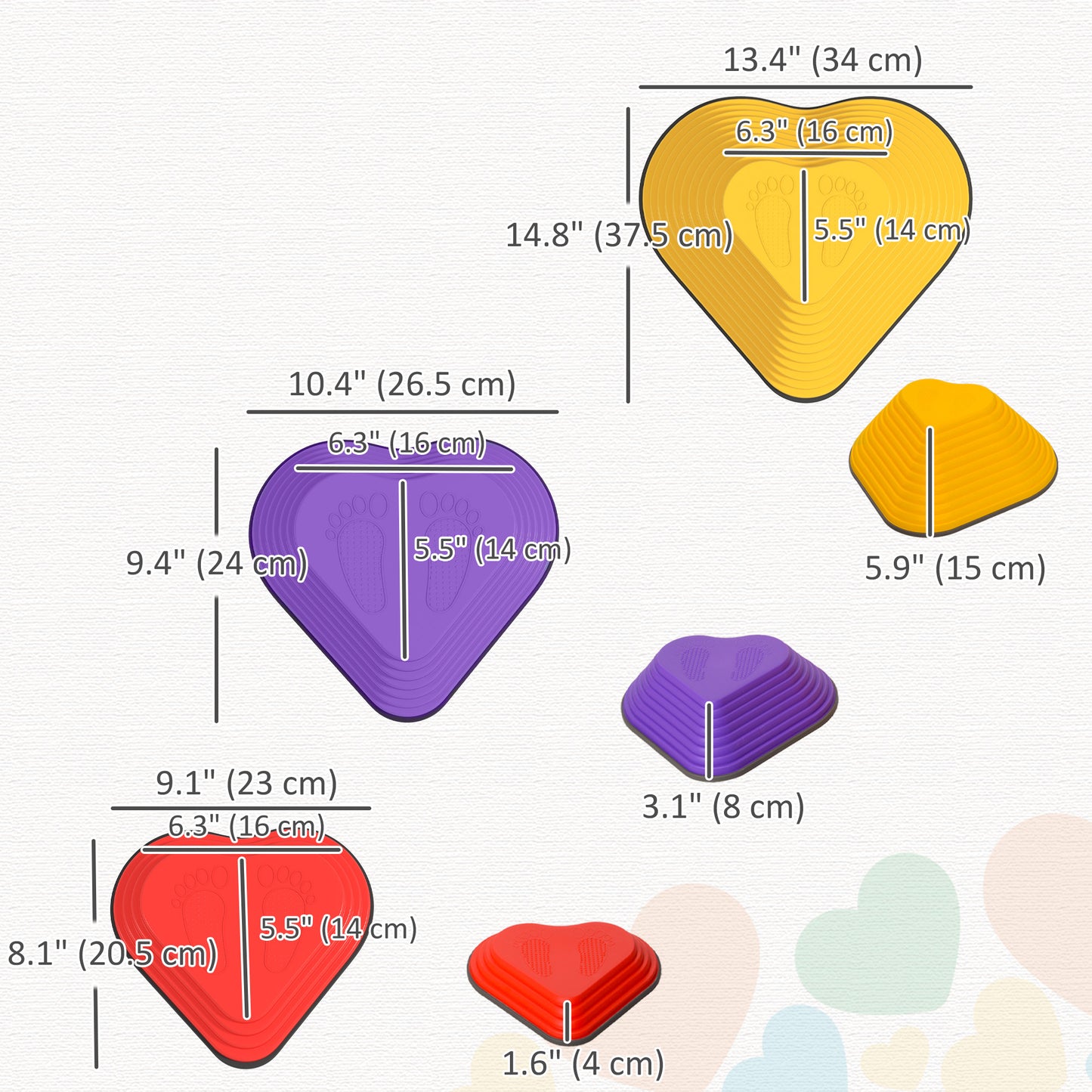 6PCs Non-Slip Stackable Kids Stepping Stones, Heart-Shaped Kids Crystal