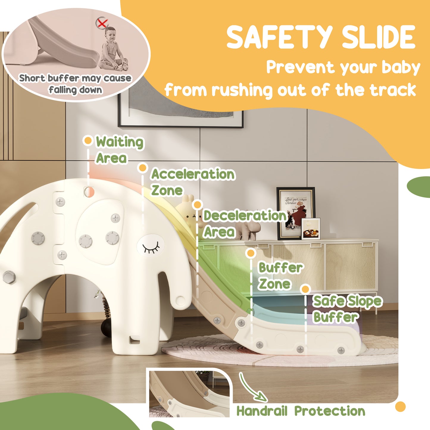 3 in 1 Toddler Slide with Basketball Hoop, Climber, for 1-3 Years Old, Elephant-themed Kids Crystal