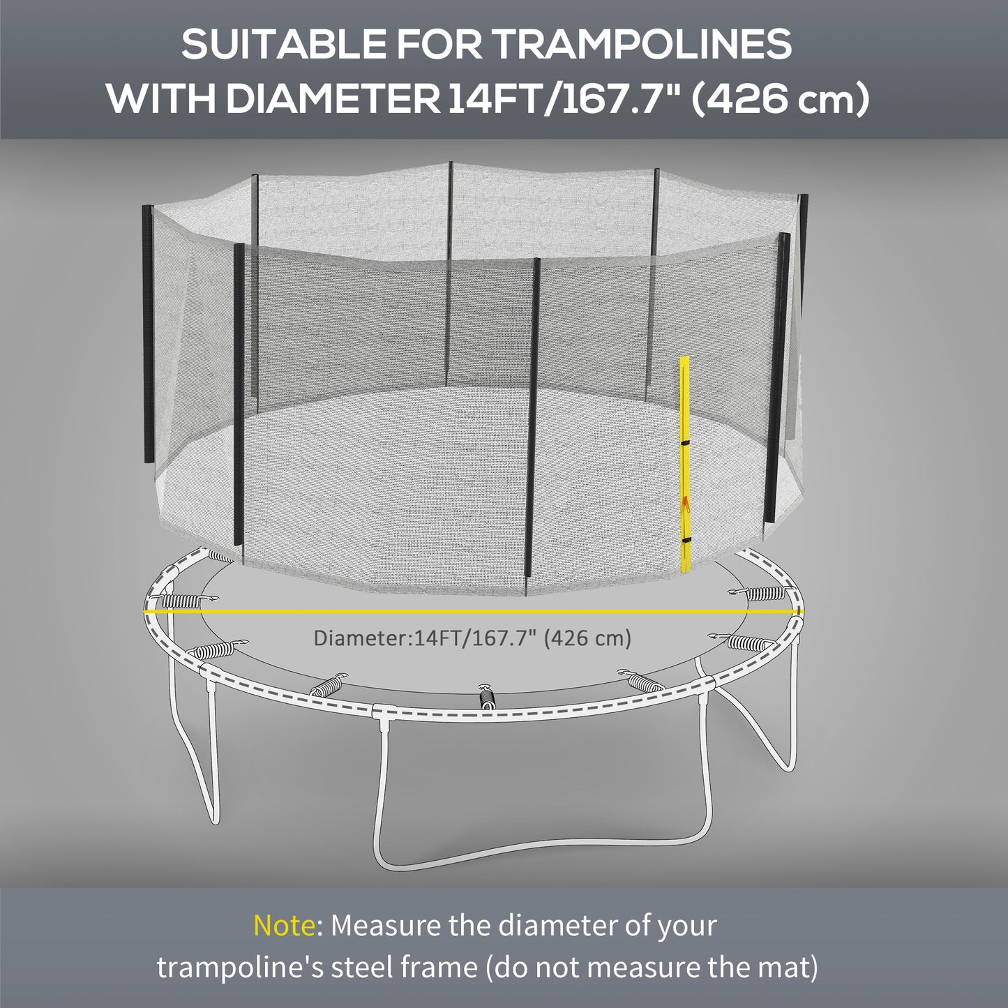 Trampoline Net Enclosure for 14ft Round Trampoline with 8 Straight Poles Poles Not Included Zippered Entrance, Black Kids Crystal