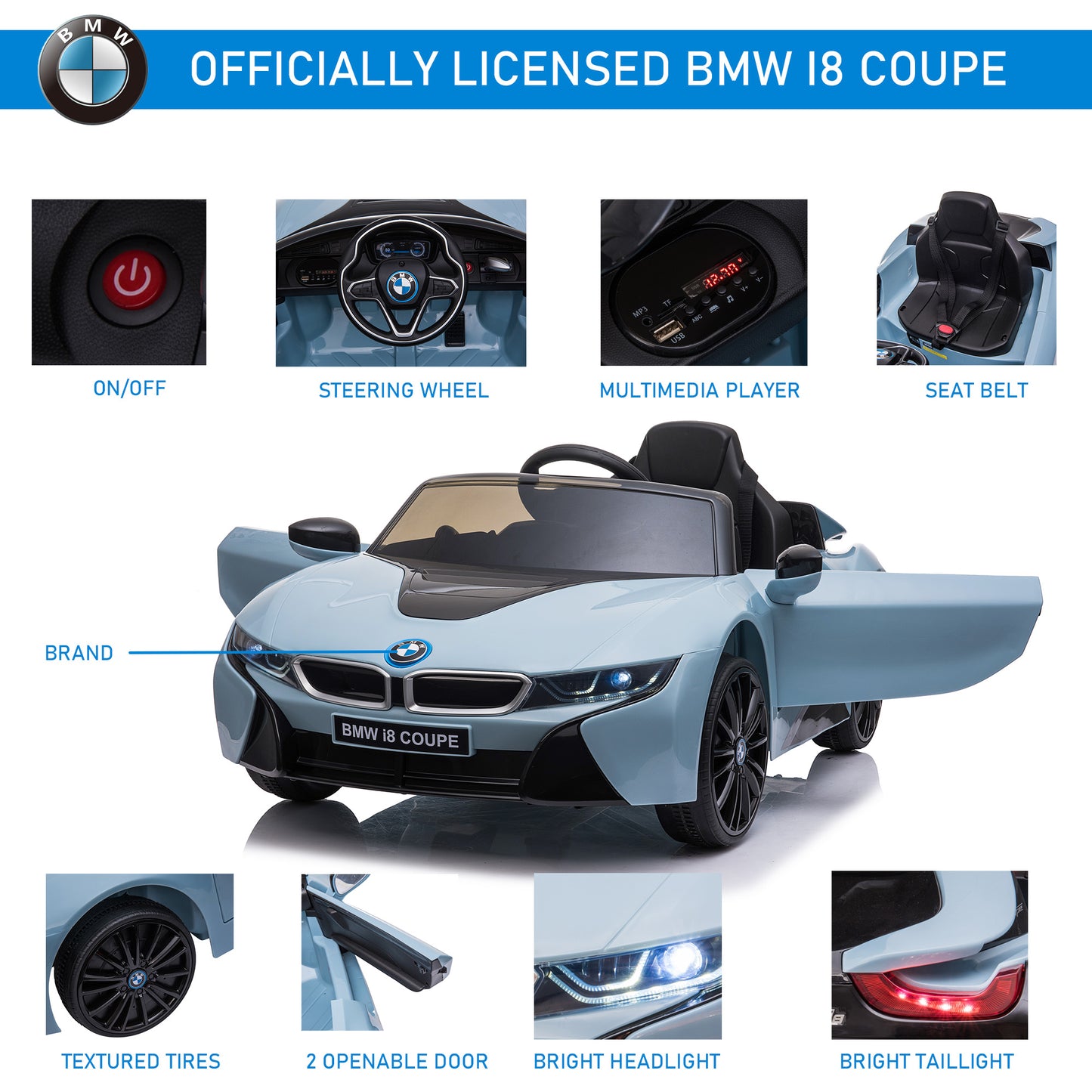 6V Kids Ride-On BMW: Remote Control, 2 Speeds, Lights, MP3, Power Indicator Kids Crystal