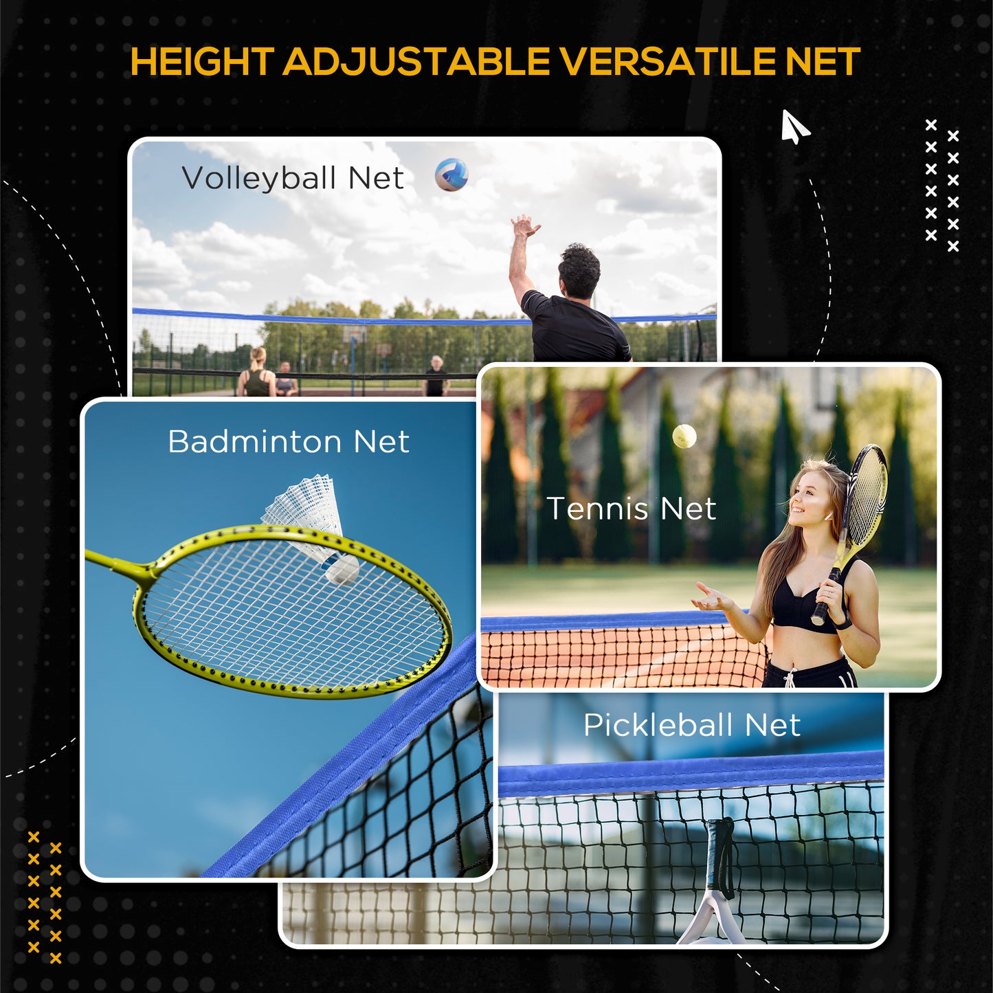 14ft Badminton Net, Height Adjustable Outdoor Sports Net with Carry Bag, for Tennis, Pickleball and Volleyball Kids Crystal