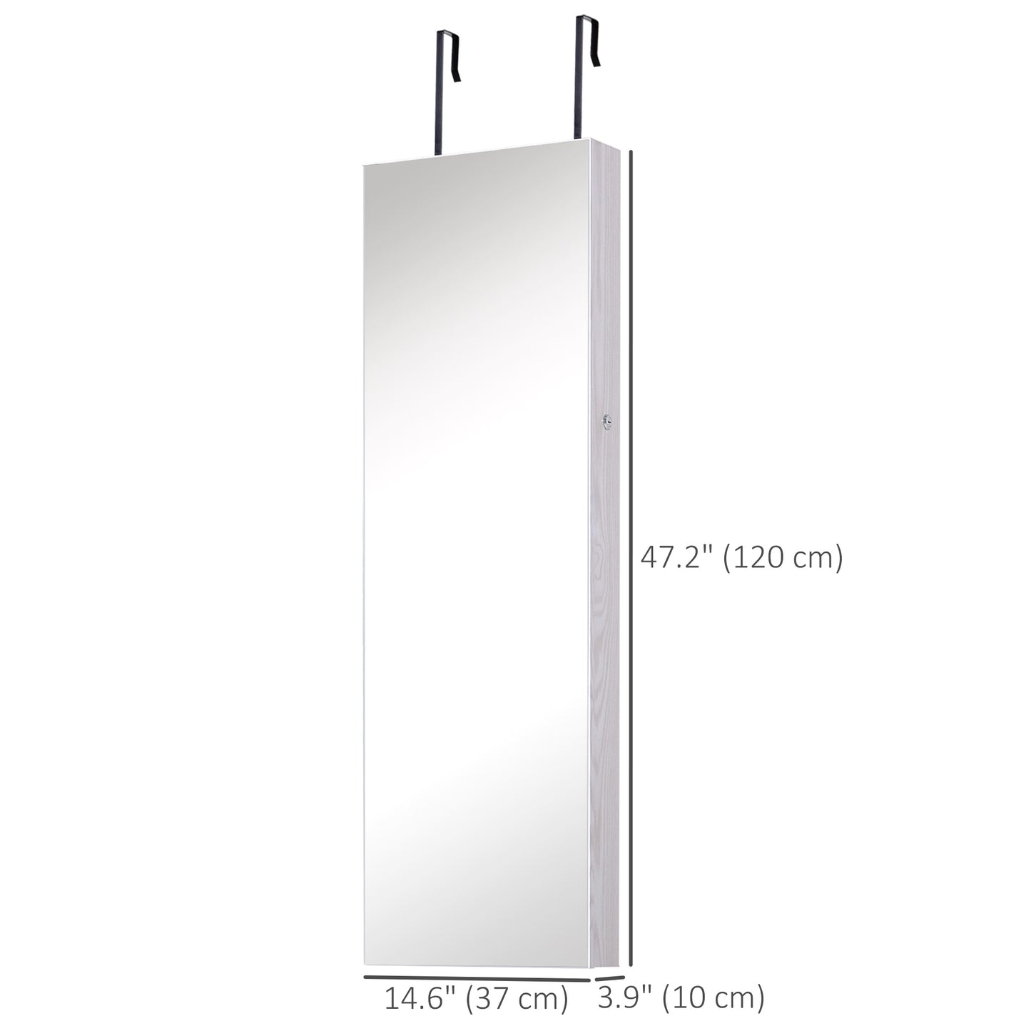 LED Lighted Mirror Jewelry Cabinet Wall Door Mounted Storage Organizer Armoire Wood Grain Gray