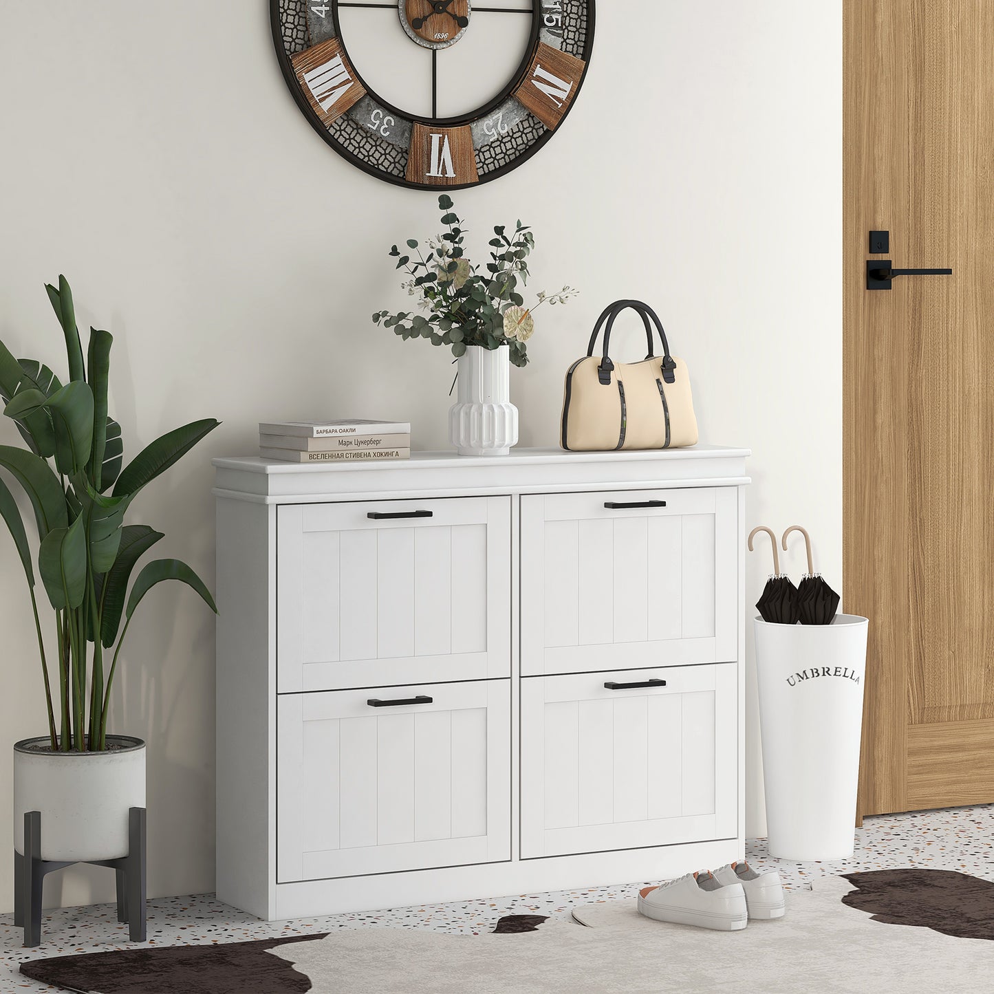 Space-Saving Shoe Storage Cabinet 4 Flip Drawers Adjustable Shelves for 20 Pairs Shoes White Kids Crystal