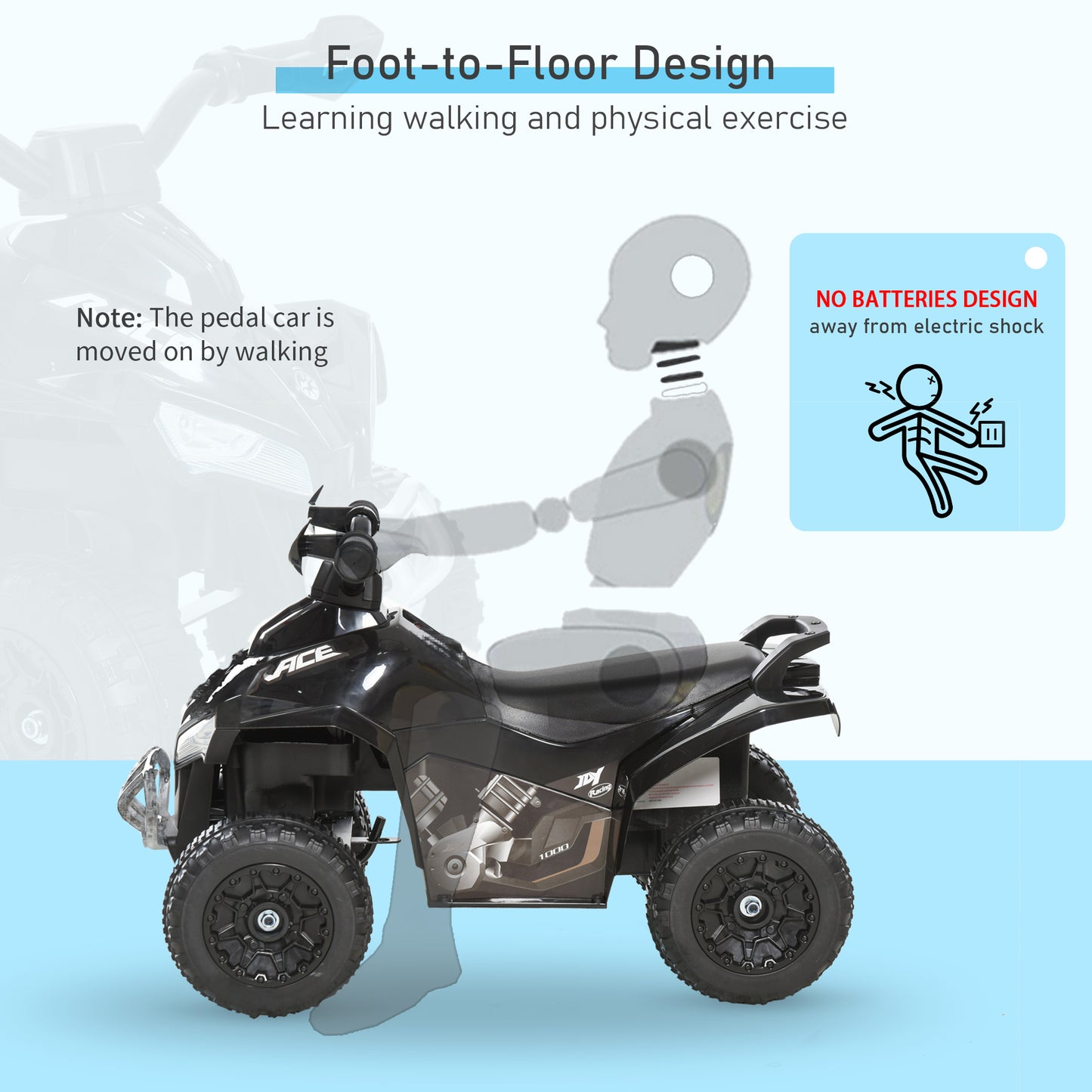 Ride on Toy for Kids 4 Wheel Motorcycle Baby Walker Toddler Ride on Car Battery Powered Toys for Kids 18-36 Months Black Kids Crystal