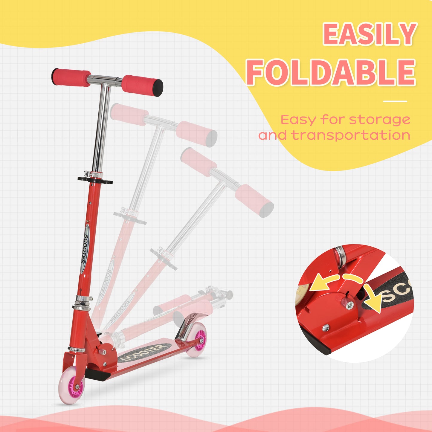 2-in-1 Red Scooter for All Seasons - Convertible Street & Snow Scooter with Wheels & Blades Kids Crystal