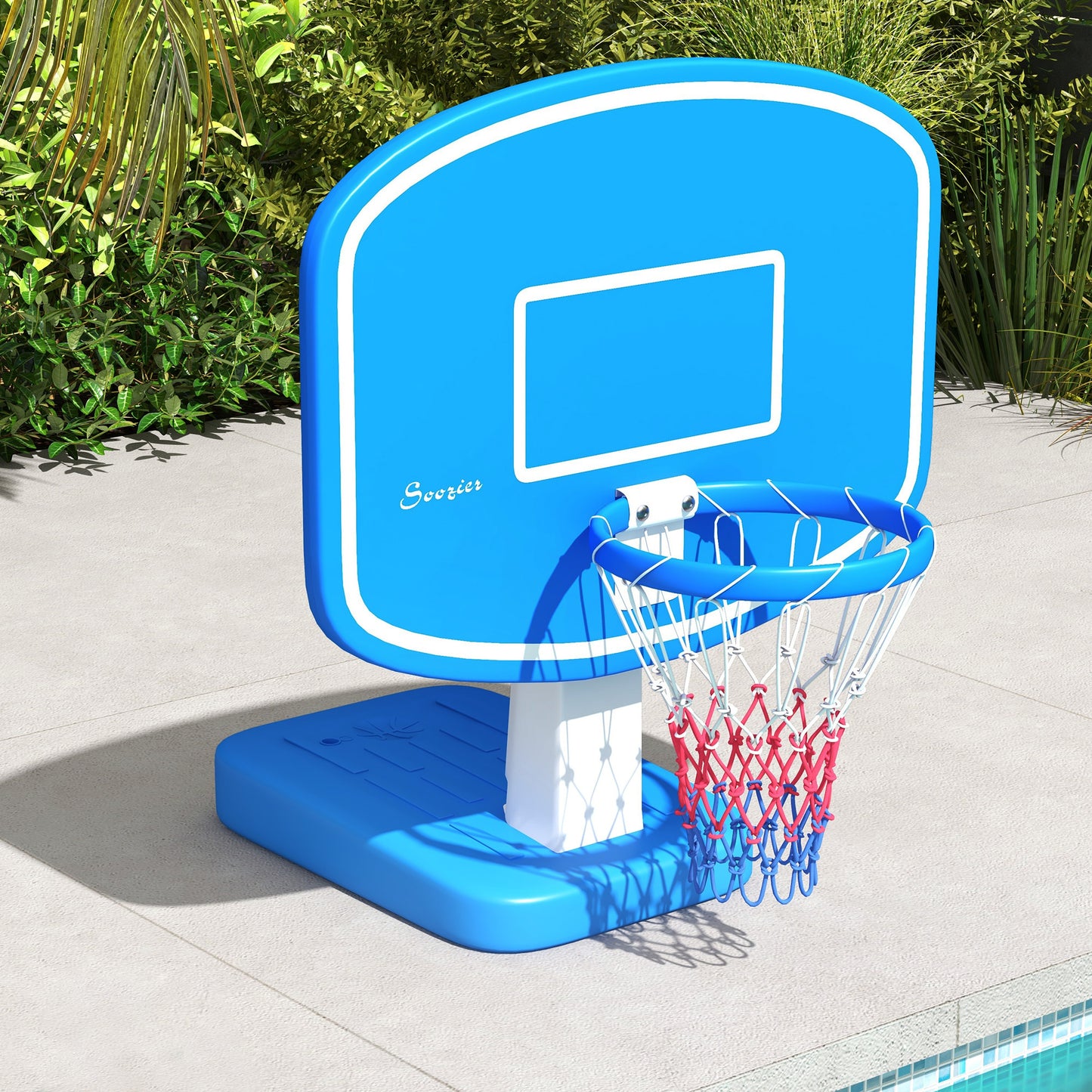 2-in-1 Pool Basketball Hoop Poolside & Volleyball Set, Portable Basketball Hoop with Fillable Base Kids Crystal
