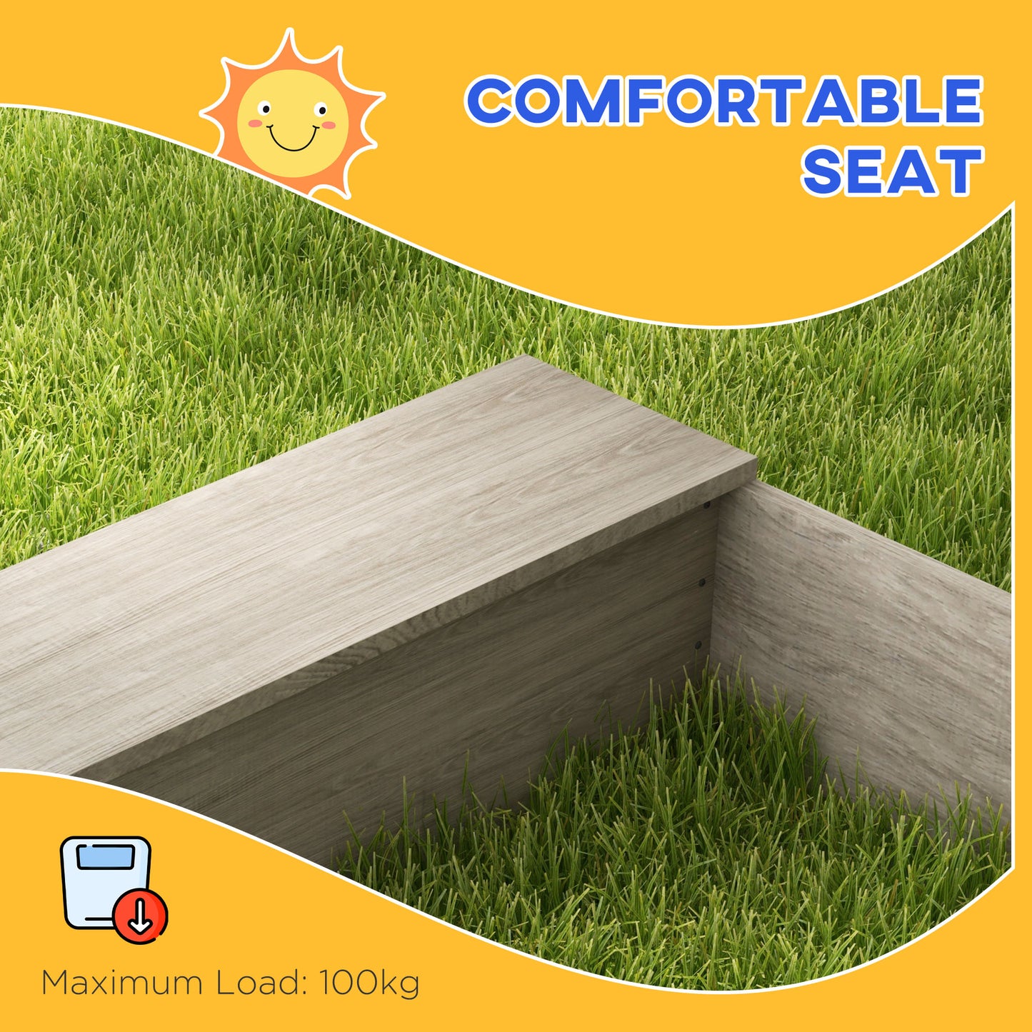 Kids Wooden Sandbox with Protective Liner Kitchen Theme for Outdoor Garden Backyard Play Kids Crystal