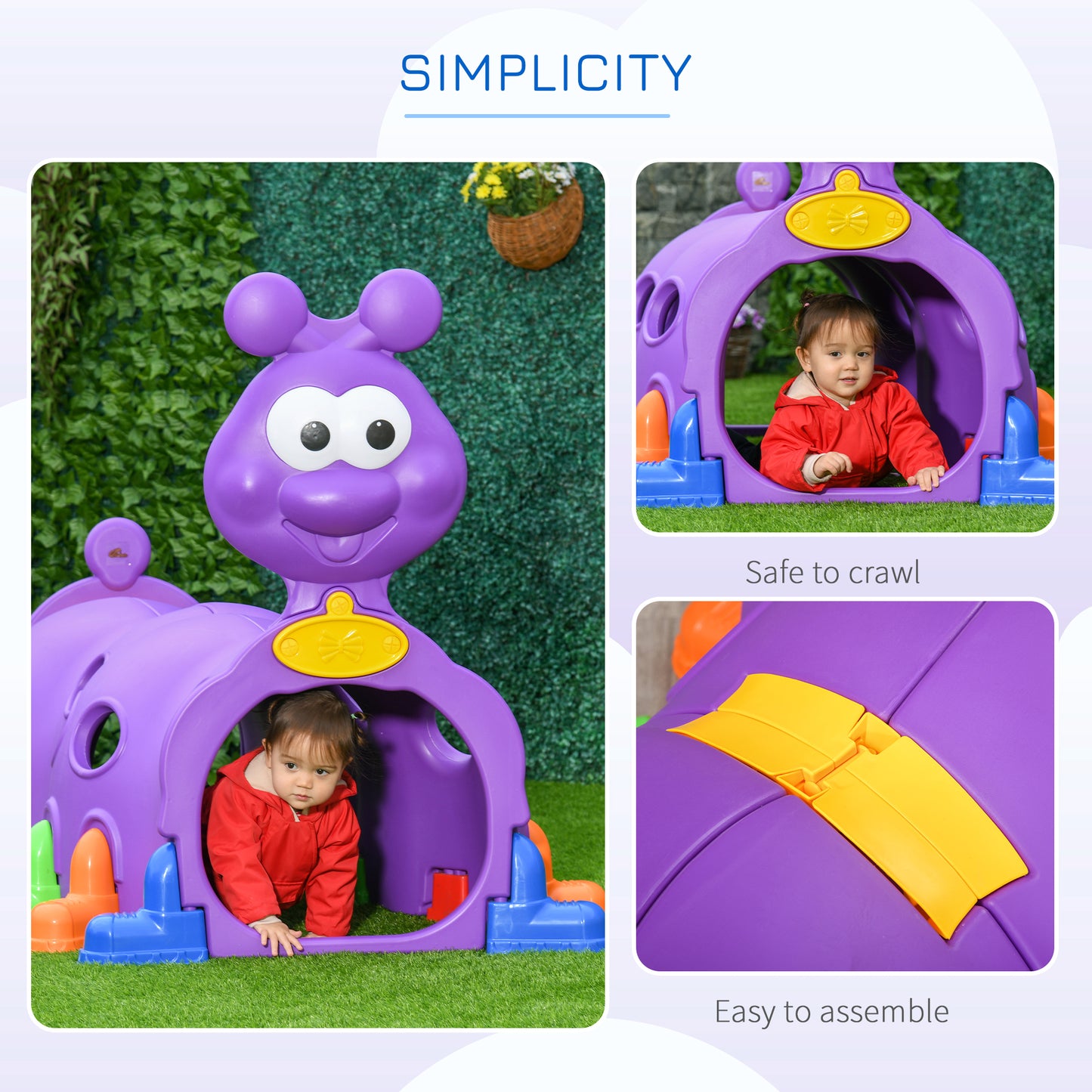 Caterpillar Tunnel Kids Climbing Play Structure Climb-N-Crawl Indoor Outdoor Toy for Toddlers 3-6 Years Purple Kids Crystal