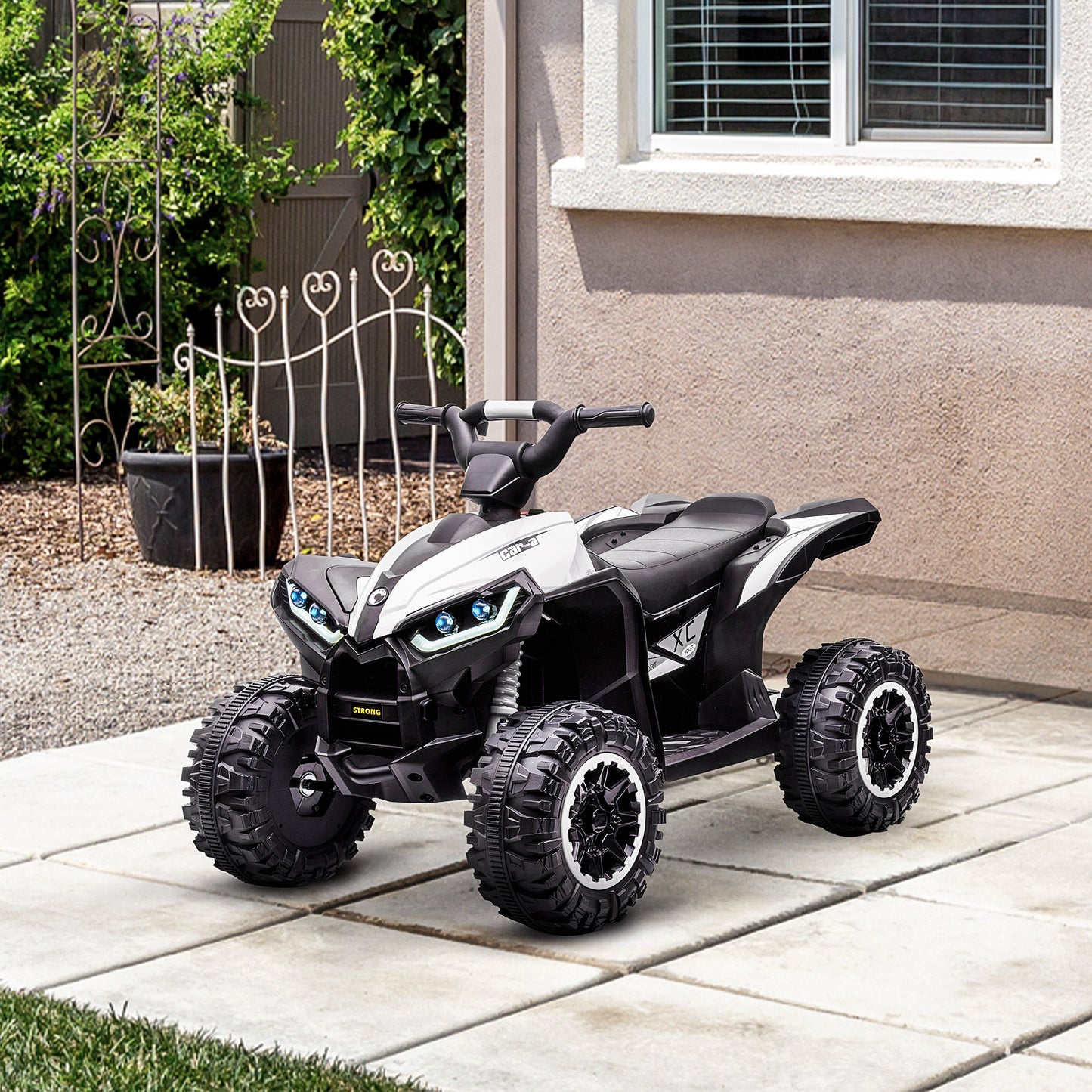 Kids 4 Wheeler Quad with Music, MP3, Headlights, High & Low Speed, Kids ATV for 3-5 Years Old Boys & Girl, White Kids Crystal