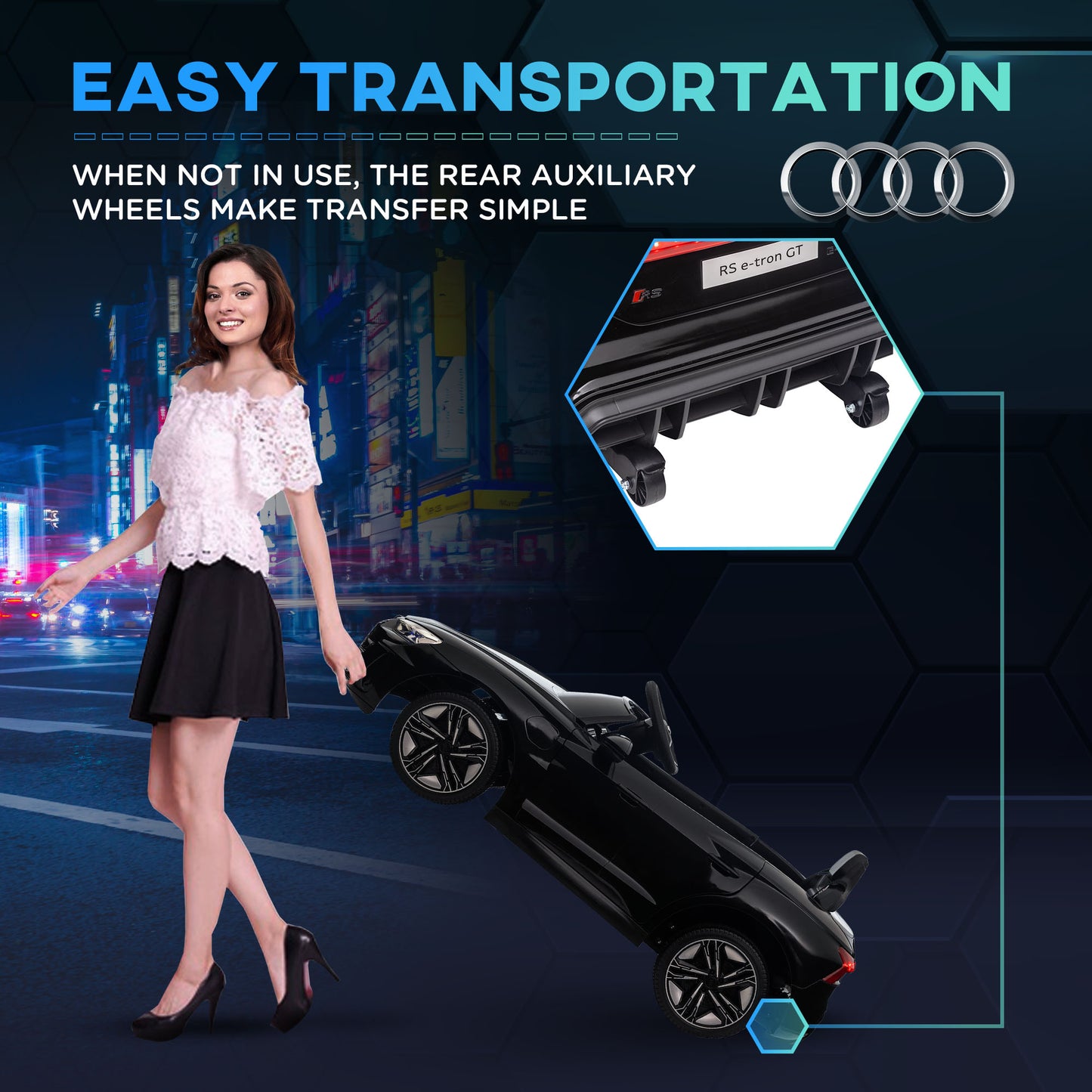 Kids Ride On Car 12V Battery Powered Remote Control Suspension Horn Music Lights Electric Toy Vehicle Black Kids Crystal