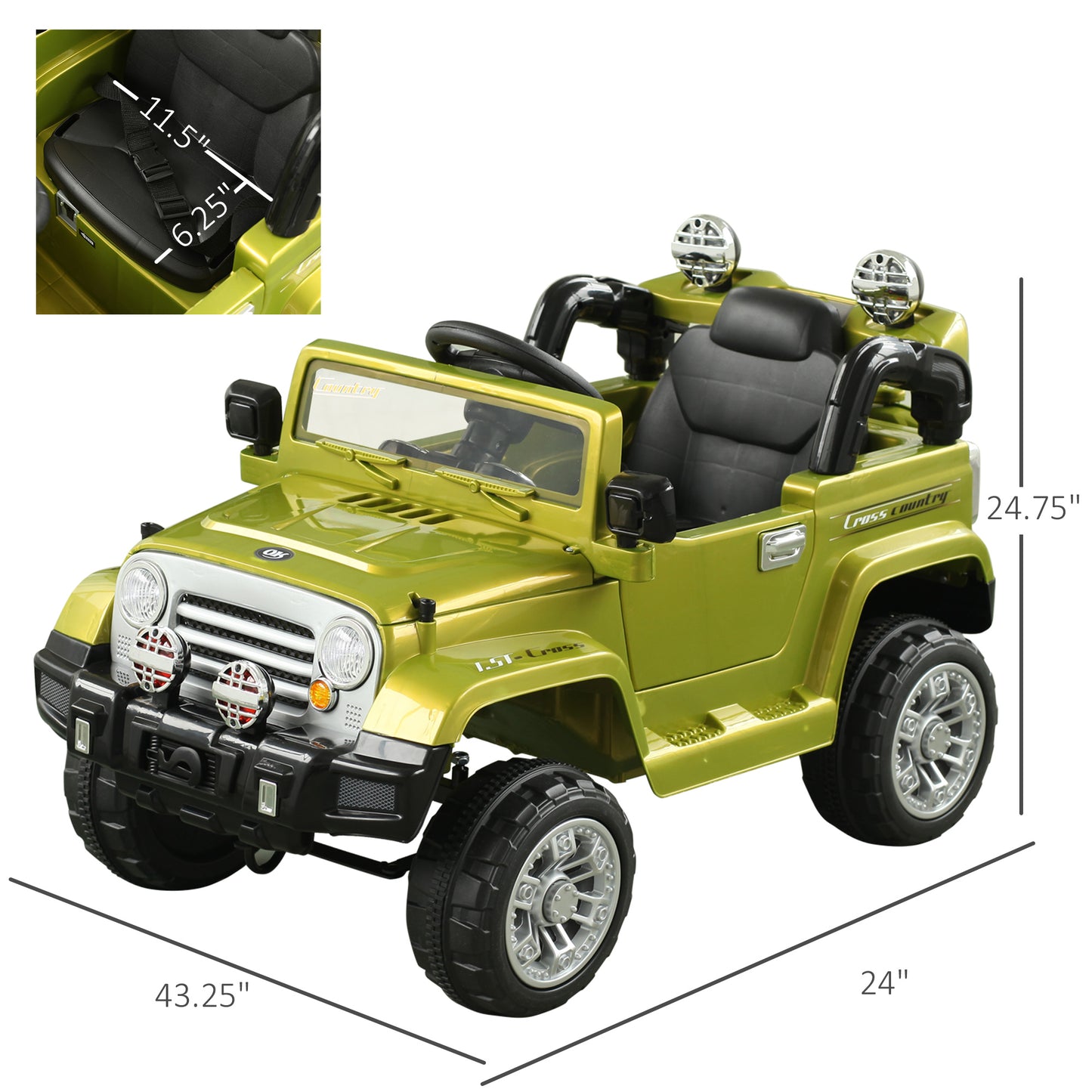 12V Kids Ride-On Truck: Remote Control, 2 Speeds, Lights, MP3, LCD Power Indicator, Green Kids Crystal