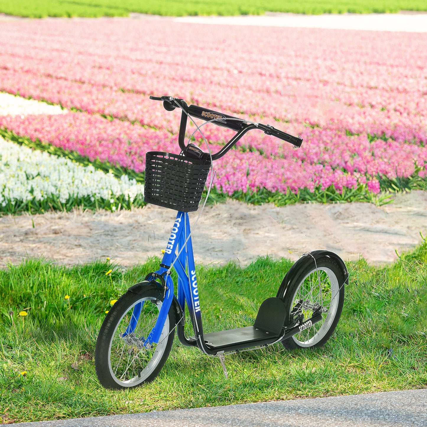 Youth Scooter Durable Kick Scooter for Kids Teens with Adjustable Handlebar Dual Brakes Basket Cupholder Mudguard Kids Crystal