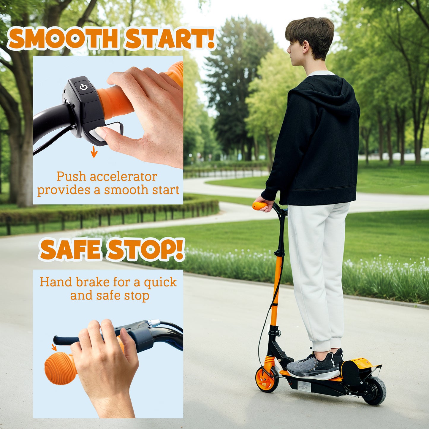 Foldable Electric Scooter for Kids Ages 6-14, with Seat and 2 Adjustable Heights, Max 6km Range & 12km/h, Orange Kids Crystal