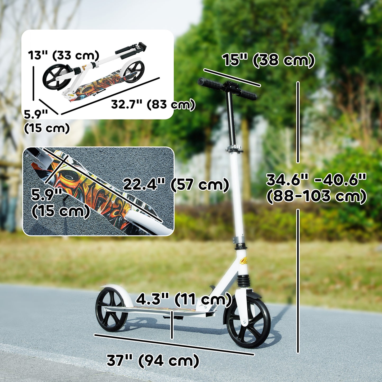 Kick Scooter for Kids Ages 6-12 with Adjustable Height, Rear-Fender Brake, 200mm Big Wheel, Foldable Design, White Kids Crystal