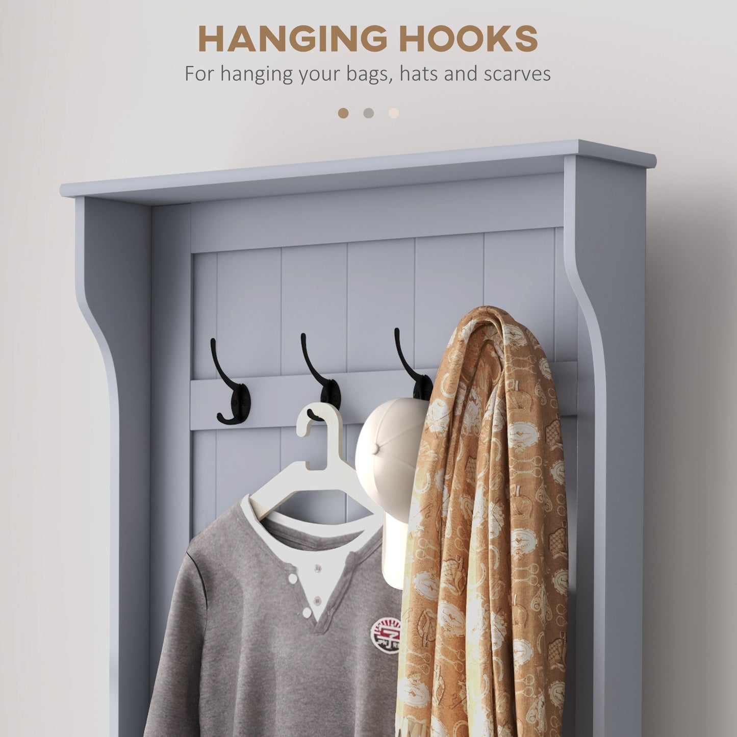 3-In-1 Hall Tree with Coat Rack, Shoe Storage and Bench Seat, Entryway Bench with 4 Hooks for Hallway, Living Room, Grey