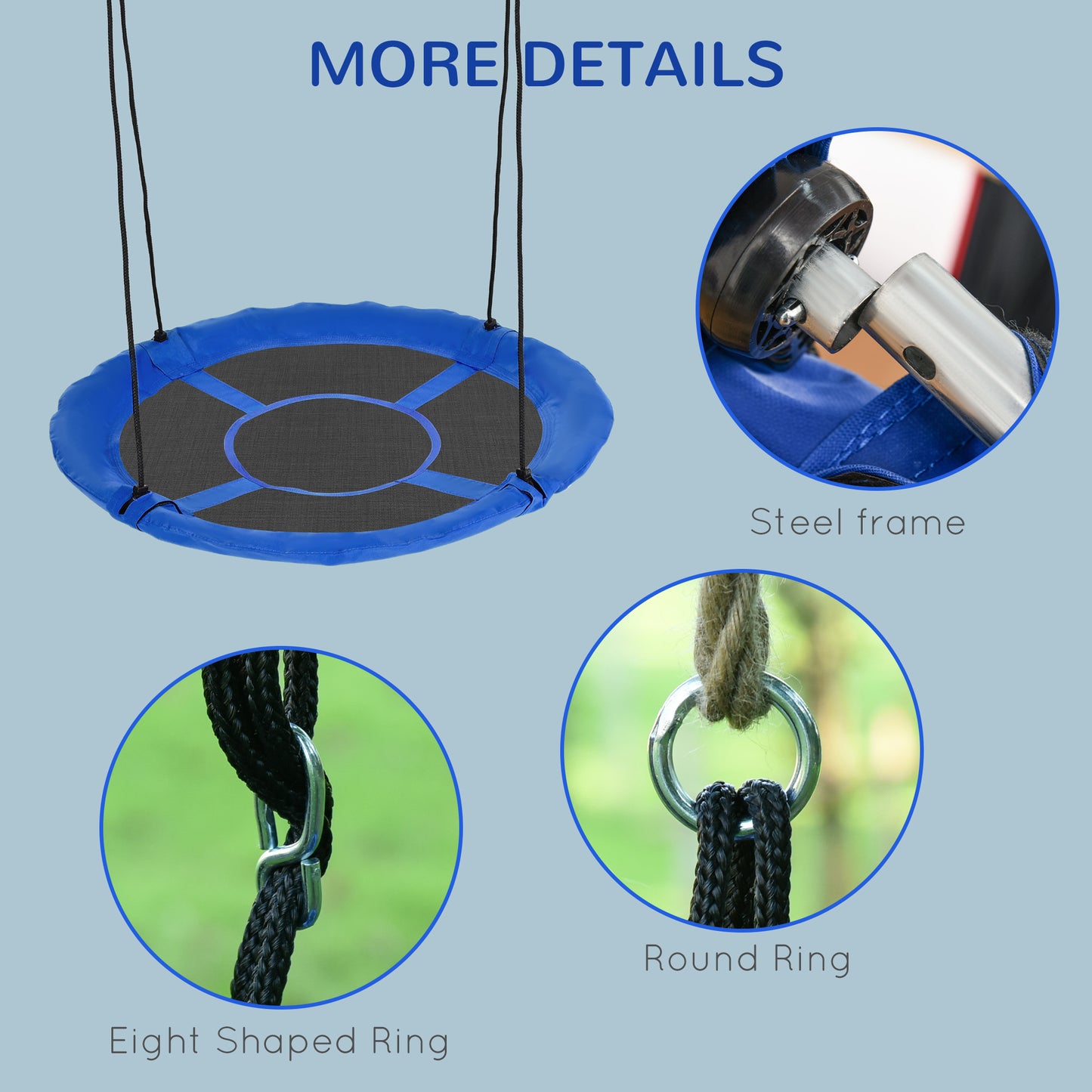 Giant Saucer Tree Swing, 43.25" Nest Web Rope Hanging Seat for Backyard Playground - Blue