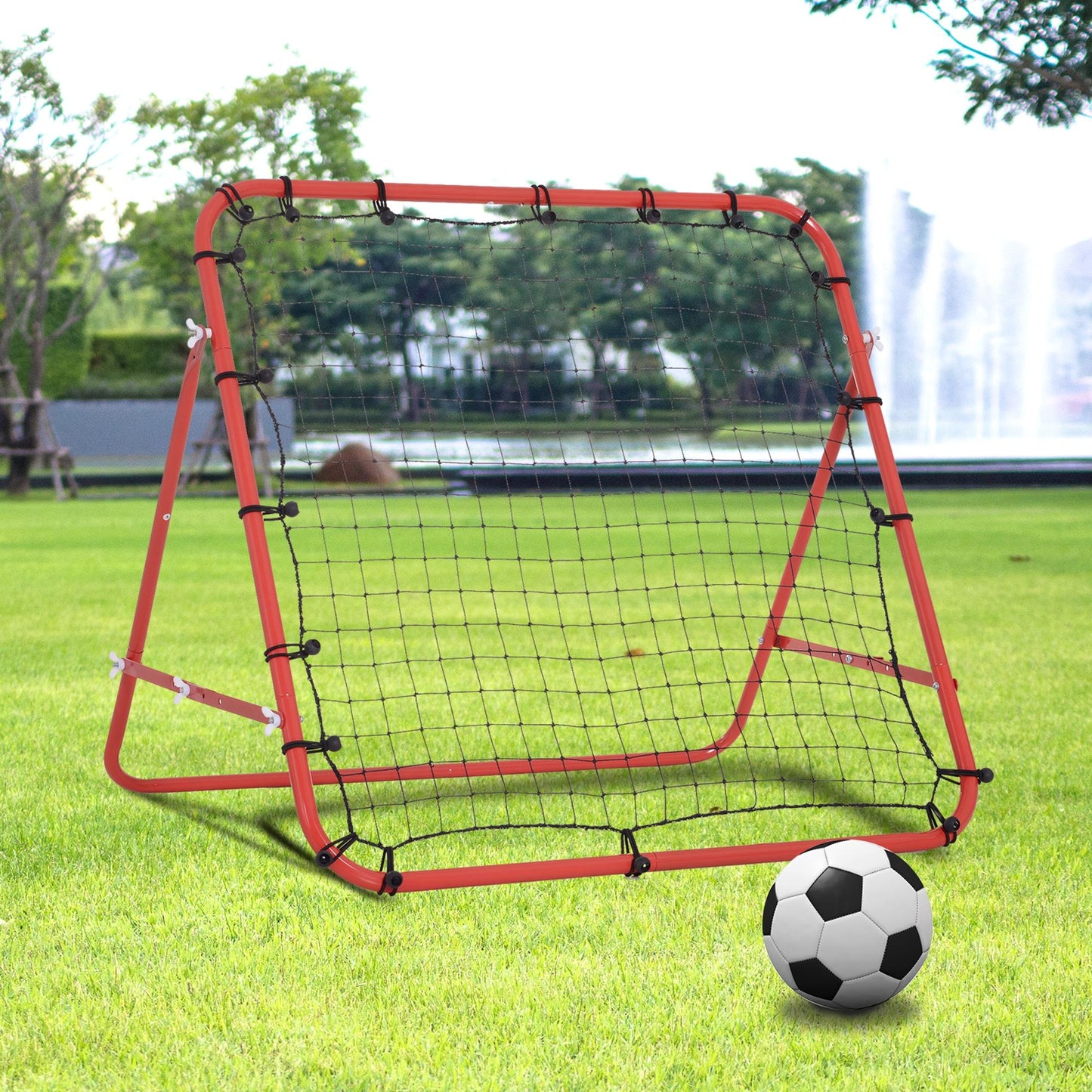 Kids Football Rebounder Net Training Soccer Kickback Target Goal Adjustable Red for Outdoor Play Kids Crystal