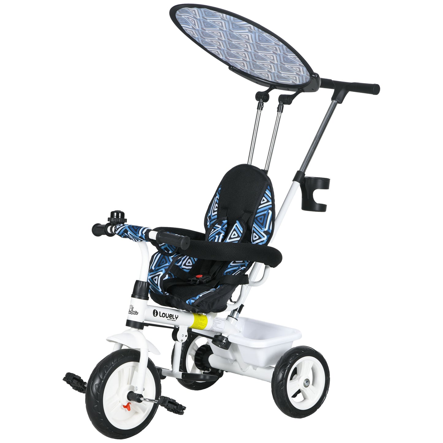4-in-1 Convertible Kids Tricycle with Removable Handlebar and Canopy Blue