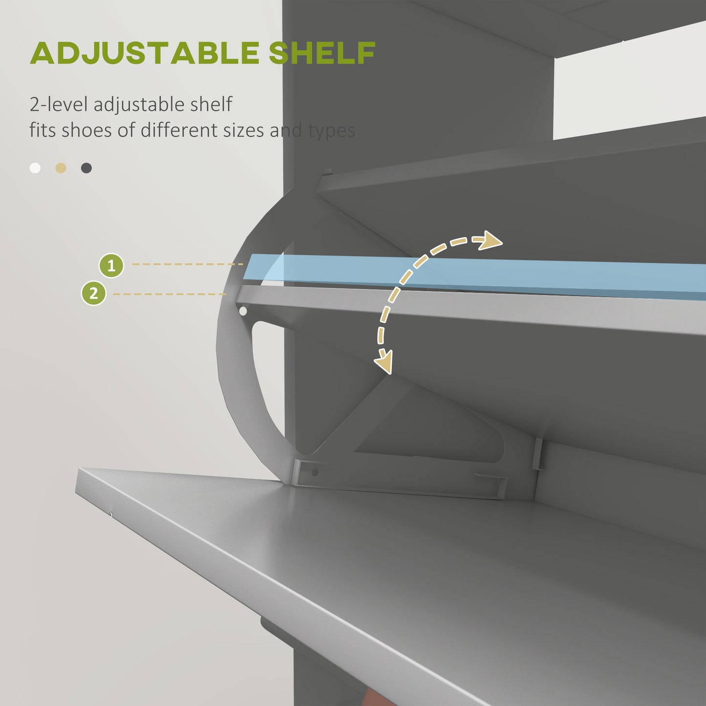 Slim Shoe Storage with 2 Flip Drawers and Adjustable Shelves Shoe Cabinet Organizer for 8 Pair, Grey Kids Crystal