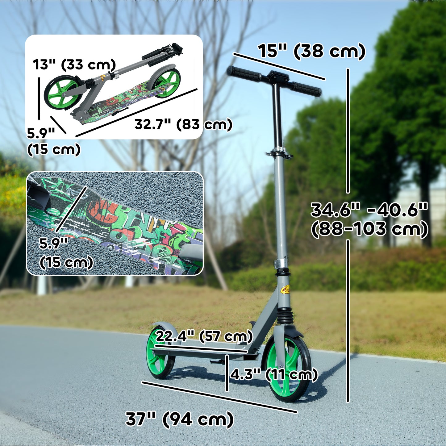 Kick Scooter for Kids Ages 6-12 with Adjustable Height, Rear-Fender Brake, 200mm Big Wheel, Foldable Design, Green Kids Crystal