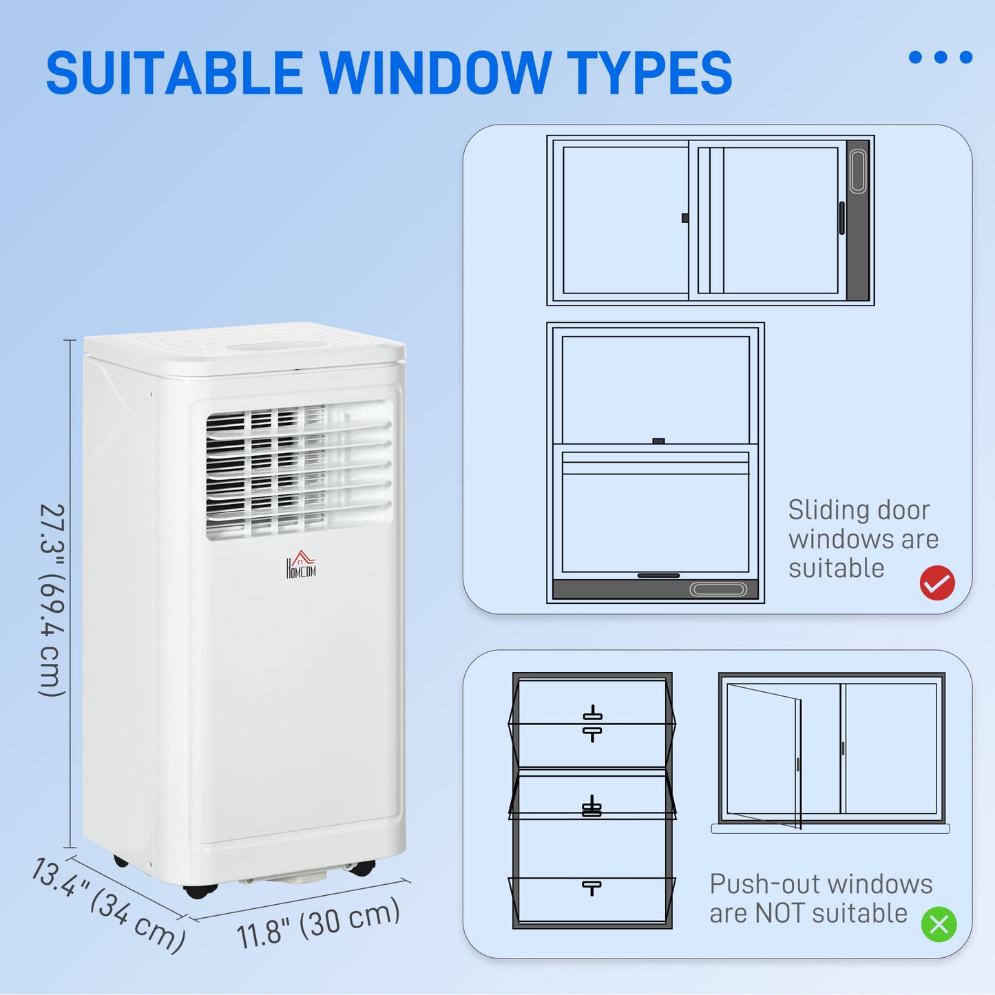 Portable Air Conditioner 8000 BTU Remote 4-in-1 Dehumidifier Fan 24H Timer White