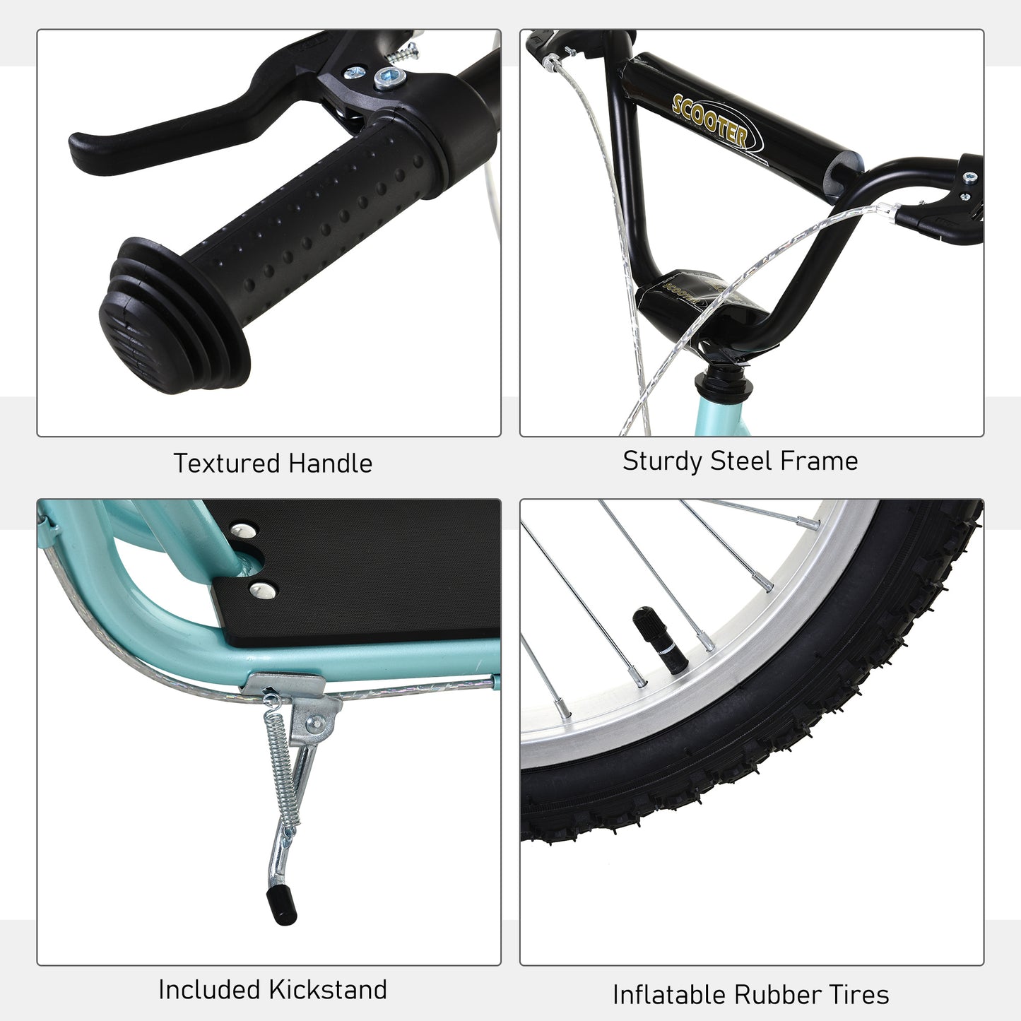 Adjustable Kids Kick Scooter: Handlebar, Dual Brakes, Inflatable Wheels, Blue Kids Crystal