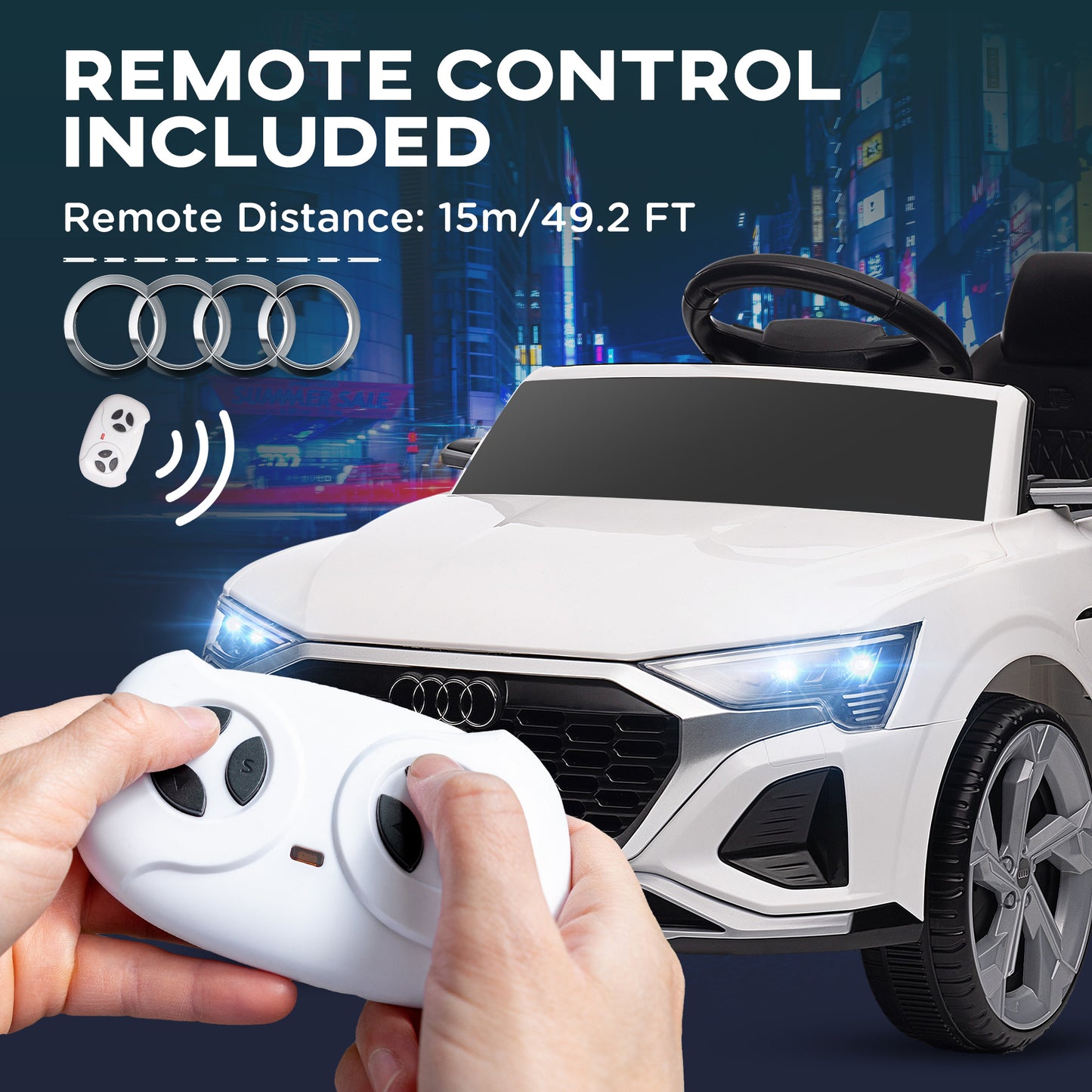 12V Battery Powered Kids Electric Car, Audi Q8 etron Sportback Licensed Ride on Car w/ Remote Control, White Kids Crystal