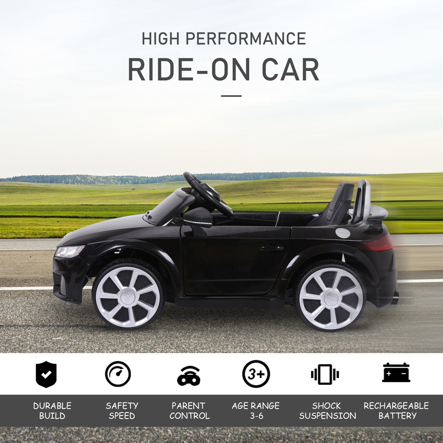 Licensed Ride-On Car: 6V Electric, Kids, Remote Control, Battery Powered, Black Kids Crystal