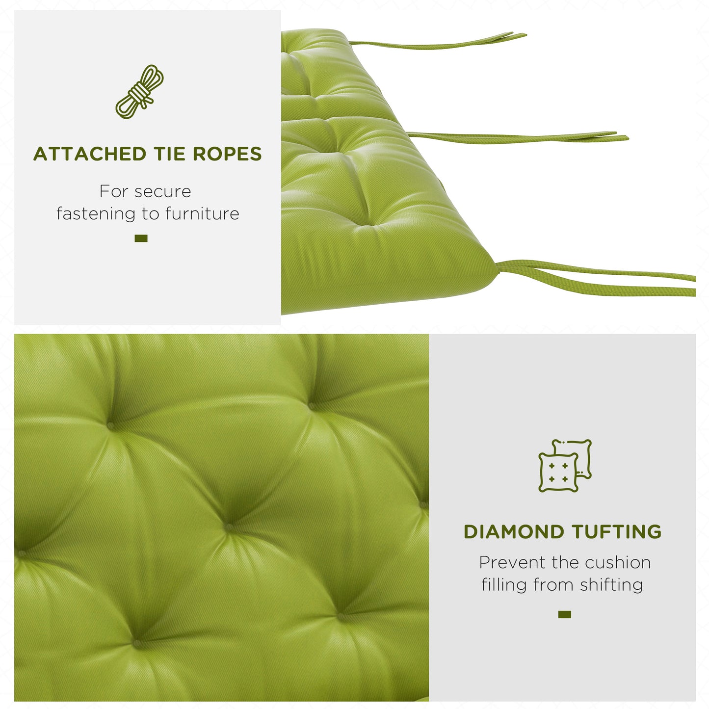 3-Seater Outdoor Bench Swing Chair Replacement Cushions for Patio Garden, Light Green Kids Crystal