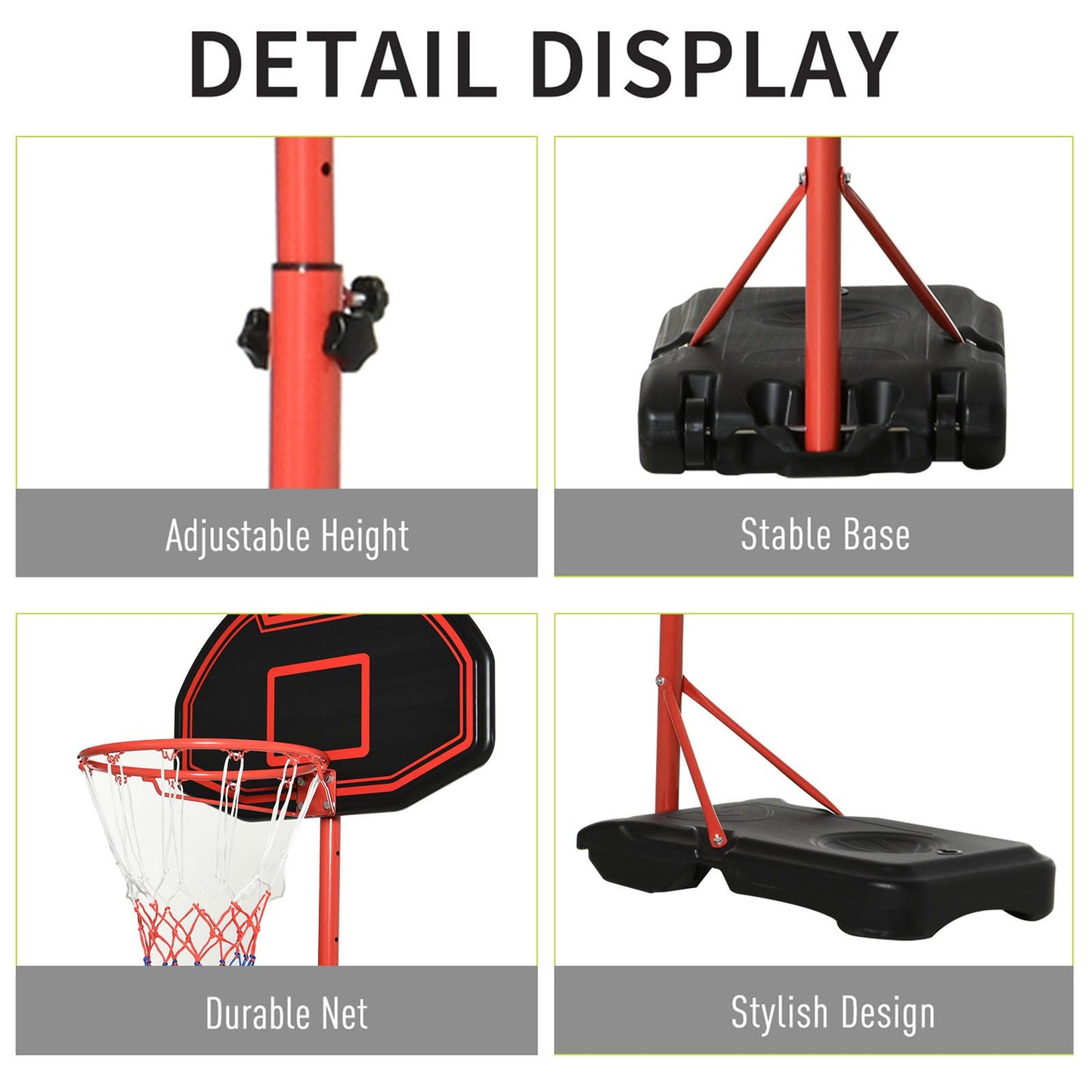 Basketball Stand 6 Level Adjustable Basketball Hoop Backboard w/ Wheels For Kids Adults Kids Crystal